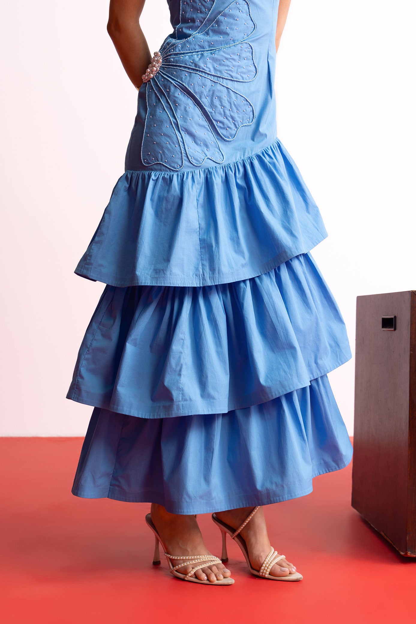 Azure Bloom Tiered Dress