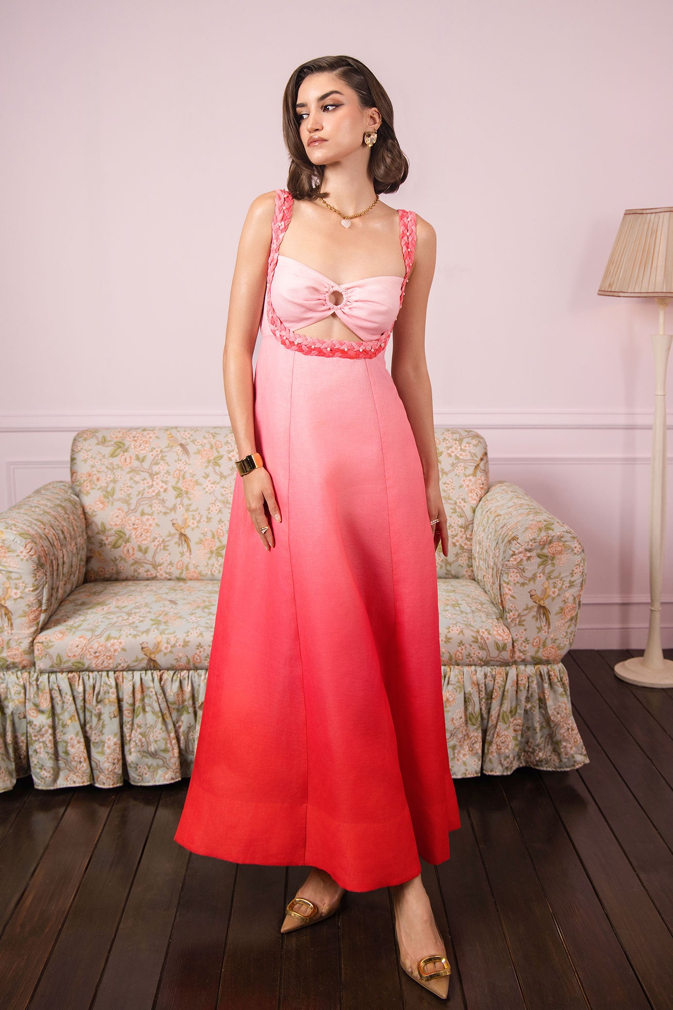 Rose Sunset Glow Ombre Maxi Dress