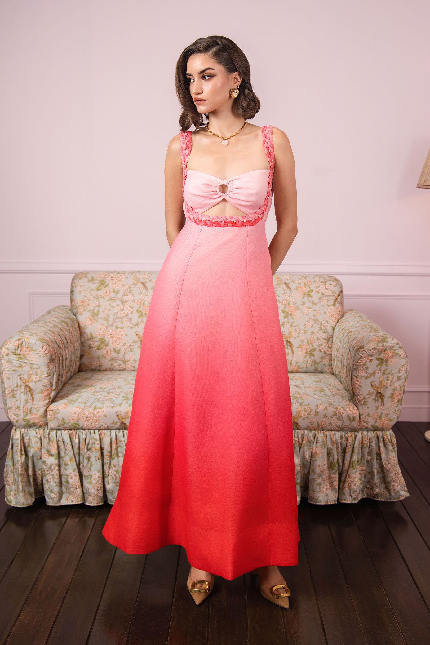 Rose Sunset Glow Ombre Maxi Dress