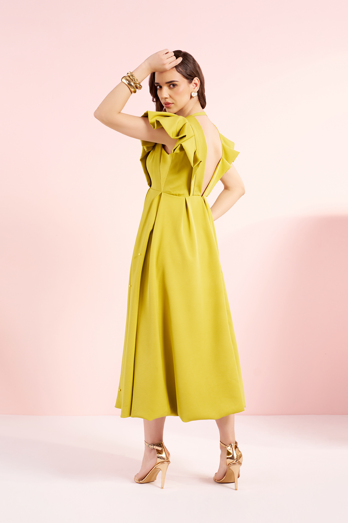 Mary - Pleated Sleeves Balloon Dress