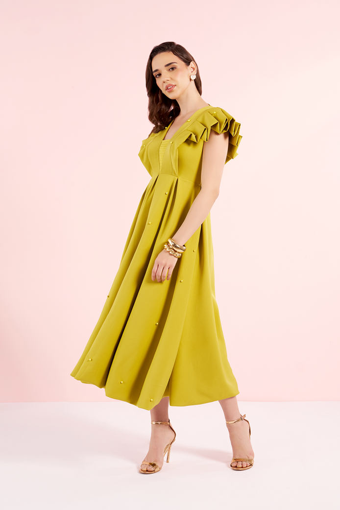 Mary - Pleated Sleeves Balloon Dress