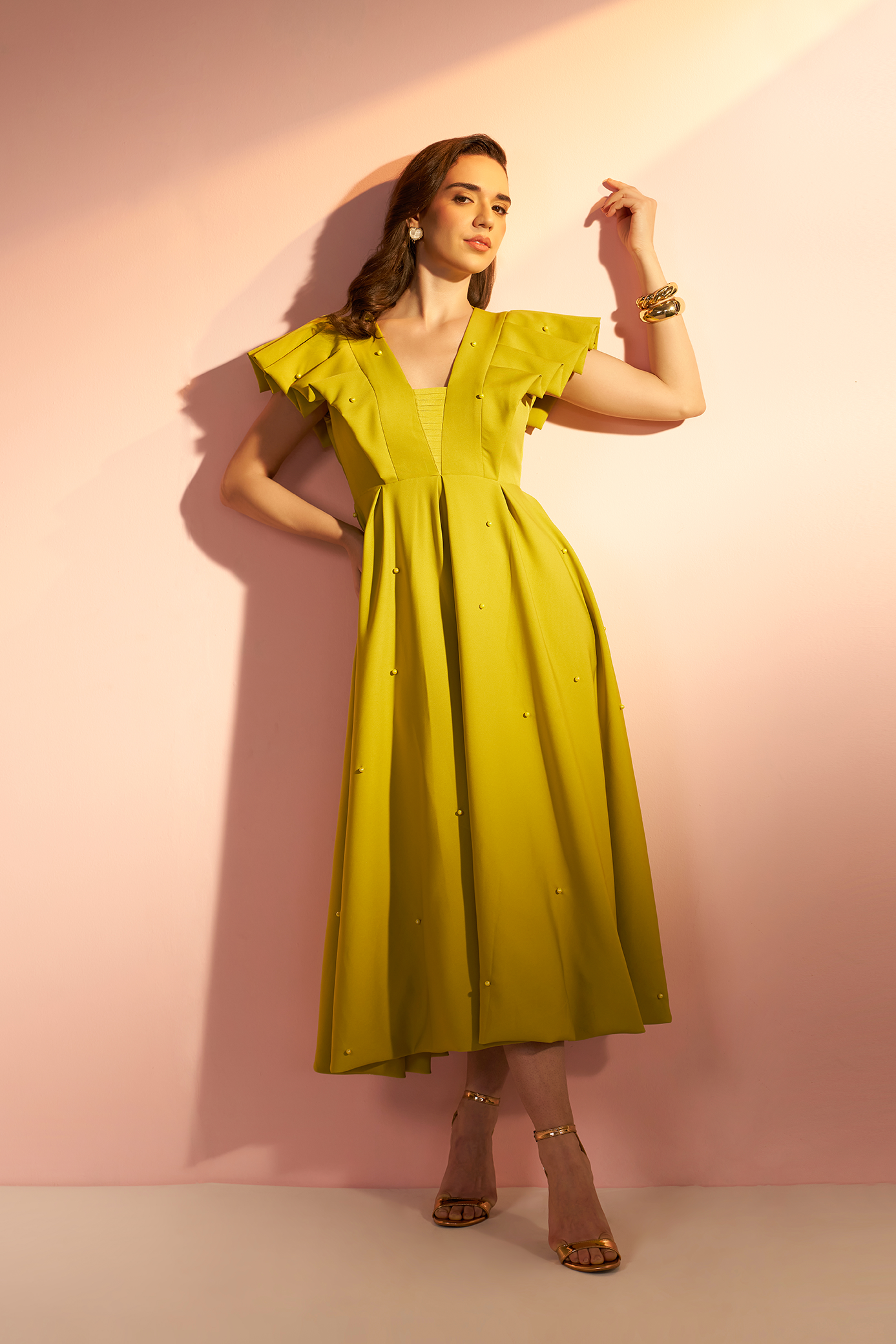 Mary - Pleated Sleeves Balloon Dress