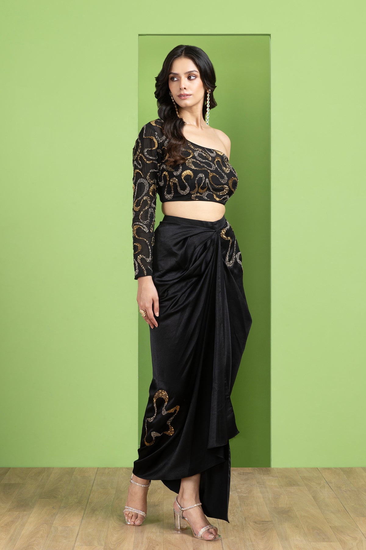 Black Draped Skirt Set