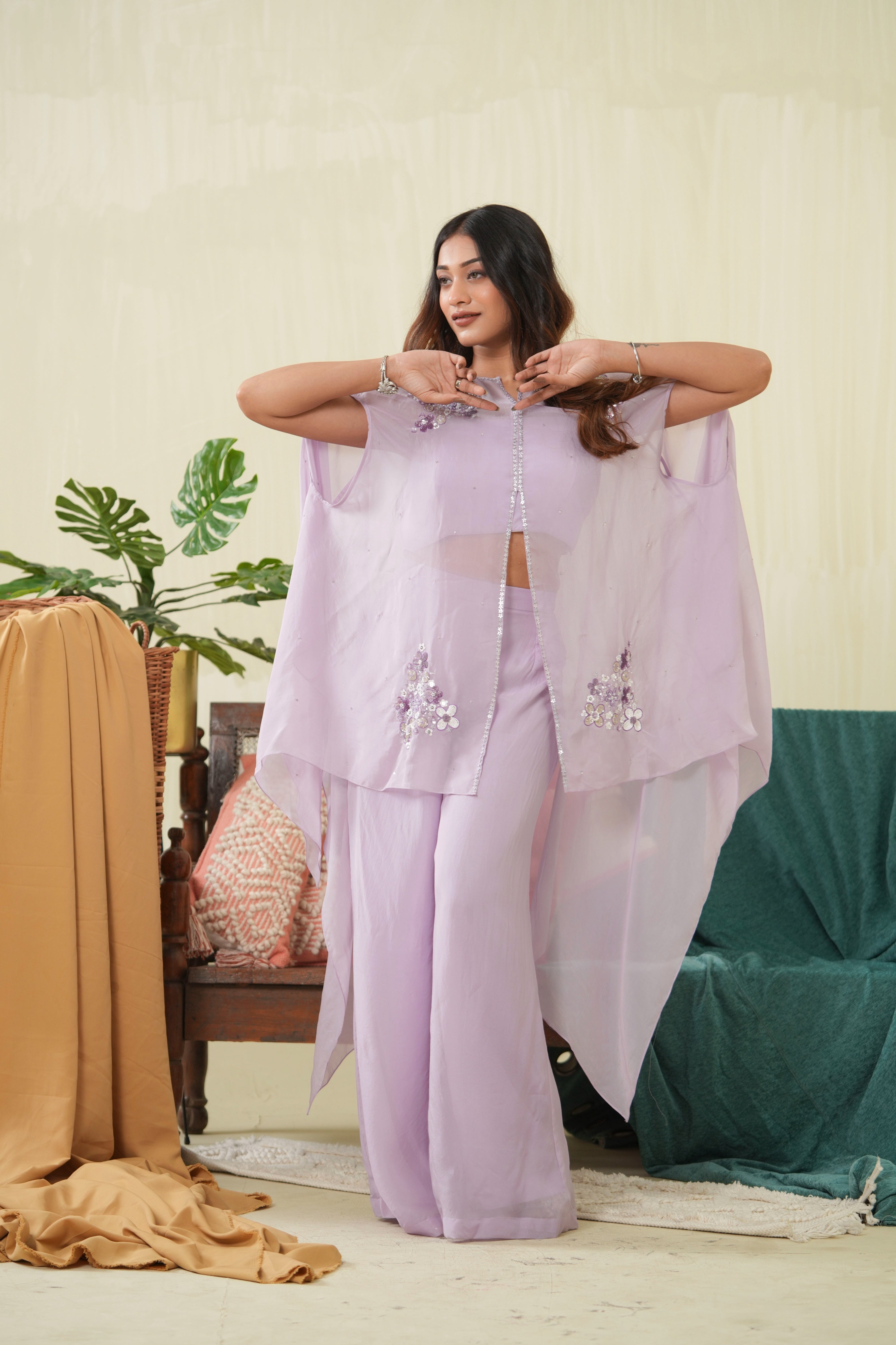 Light Lilac Organza Cape Set