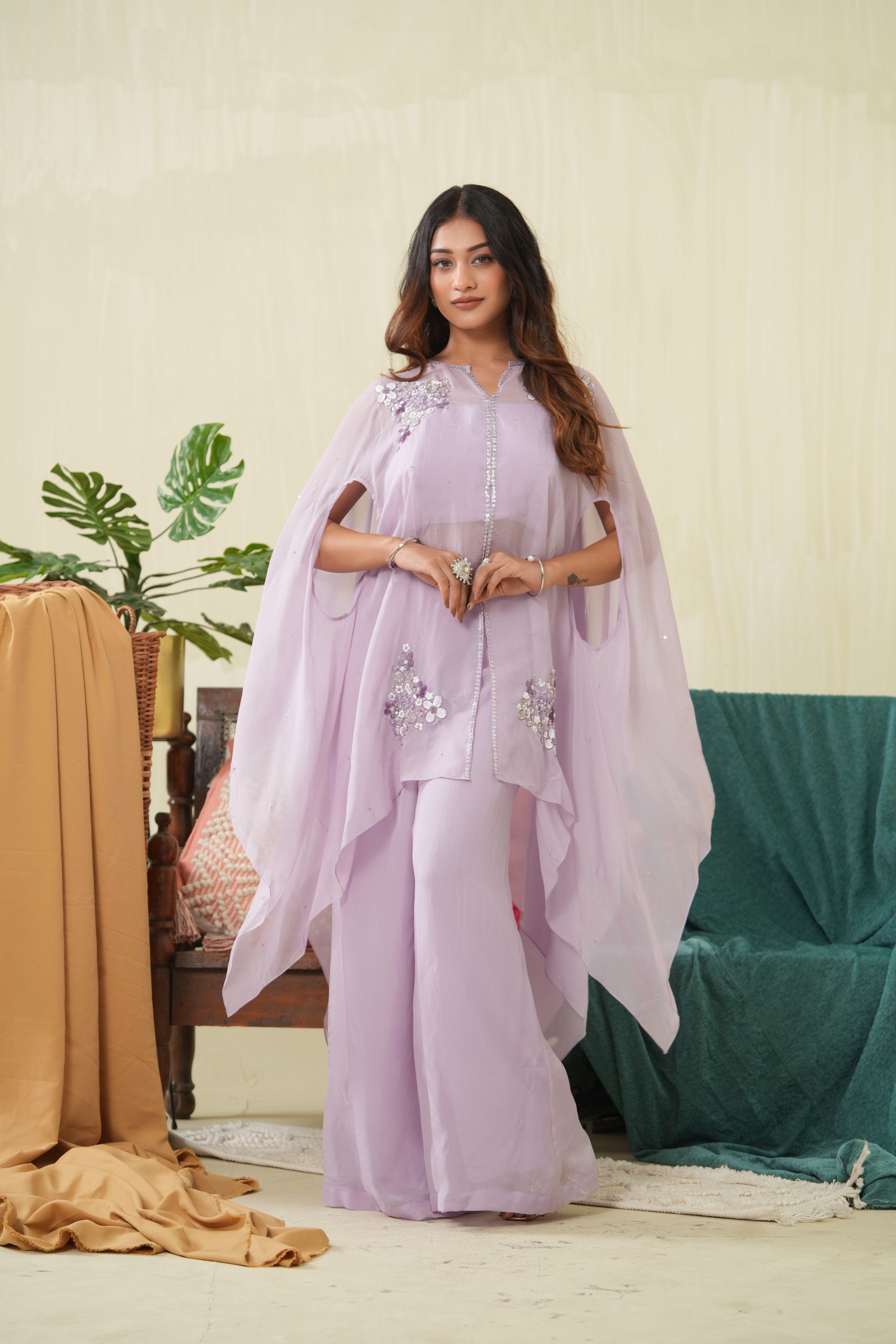 Light Lilac Organza Cape Set