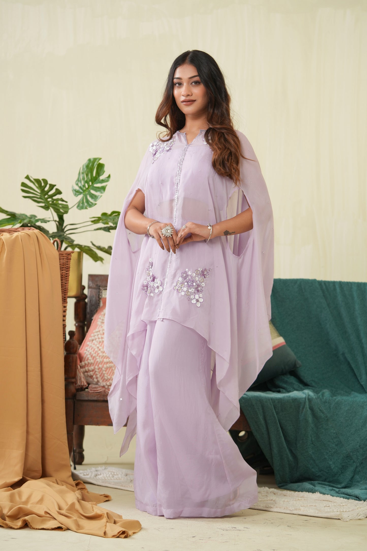 Light Lilac Organza Cape Set