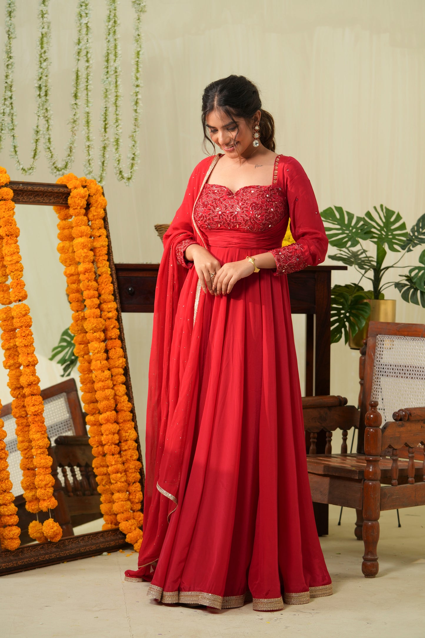 Ruby Red Anarkali Suit set
