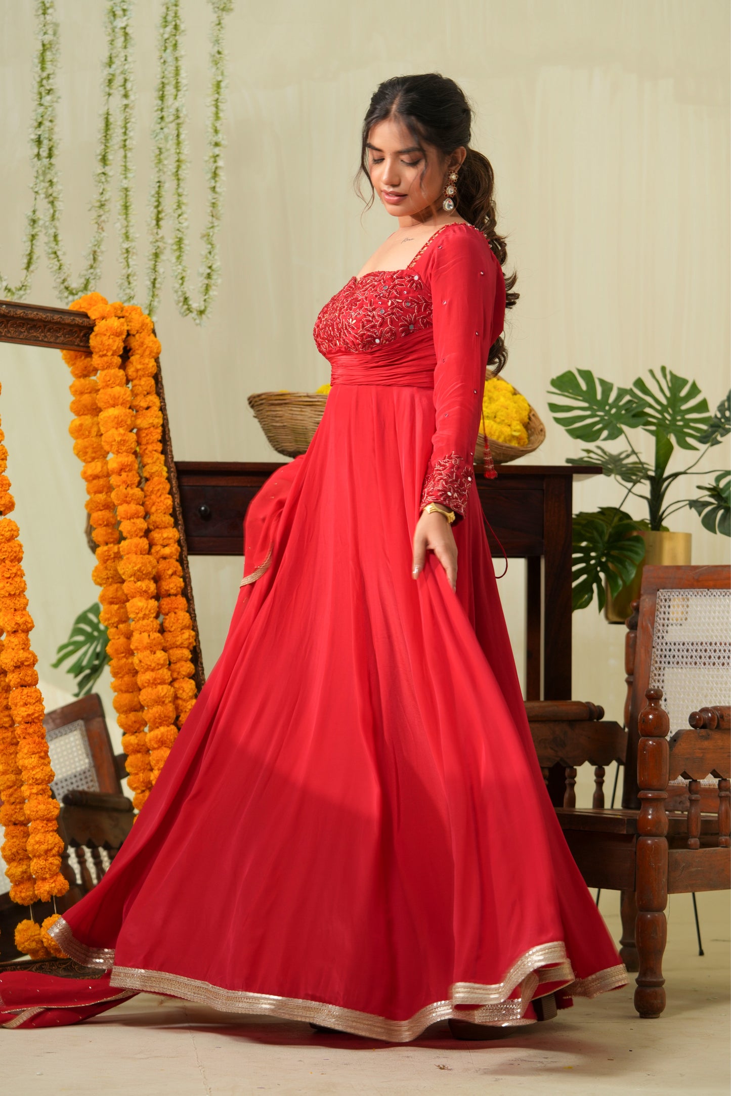 Ruby Red Anarkali Suit set