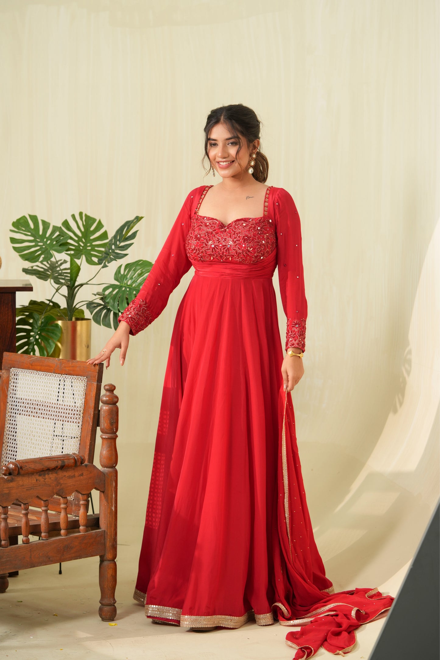 Ruby Red Anarkali Suit set
