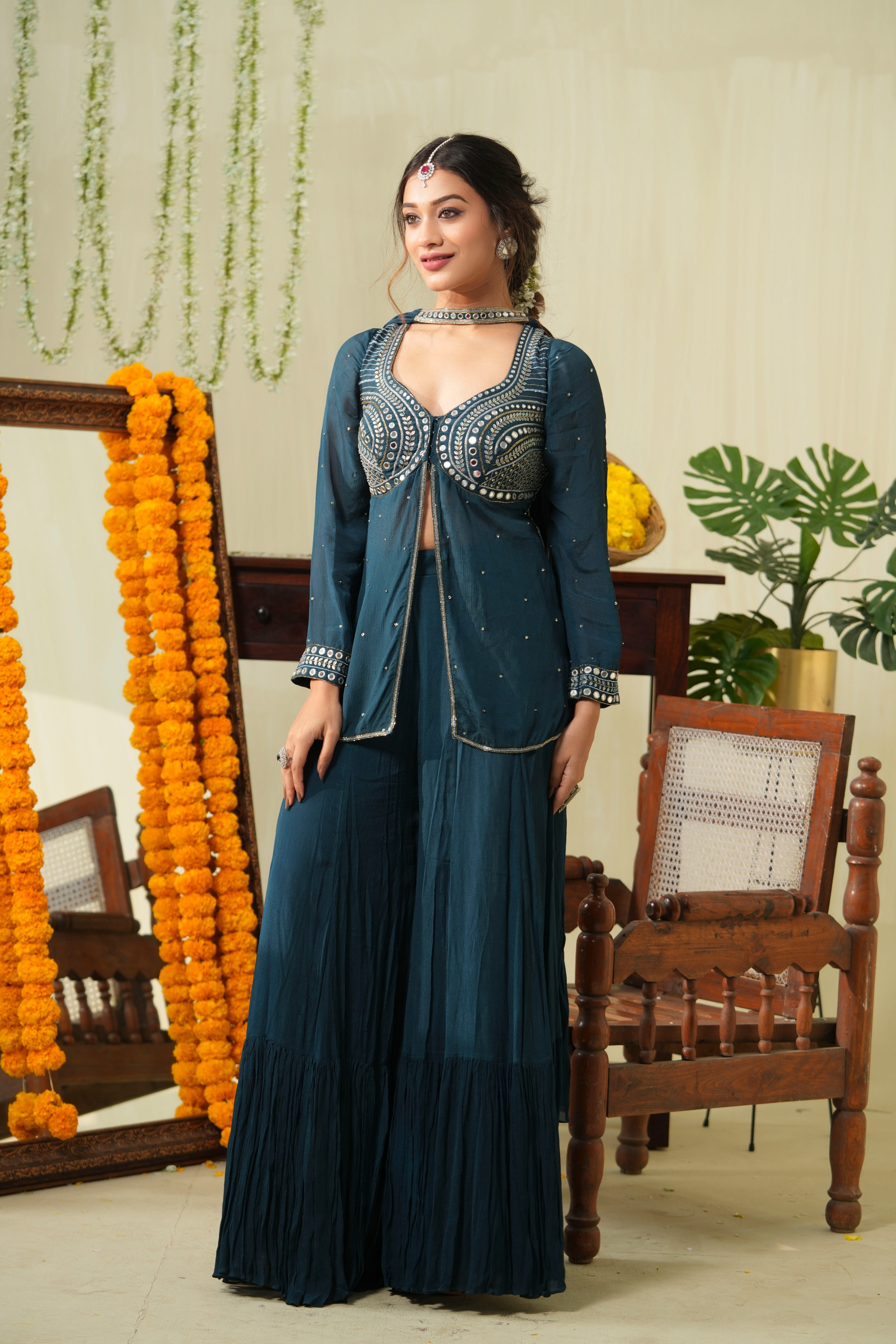 Teal Blue Sharara Set