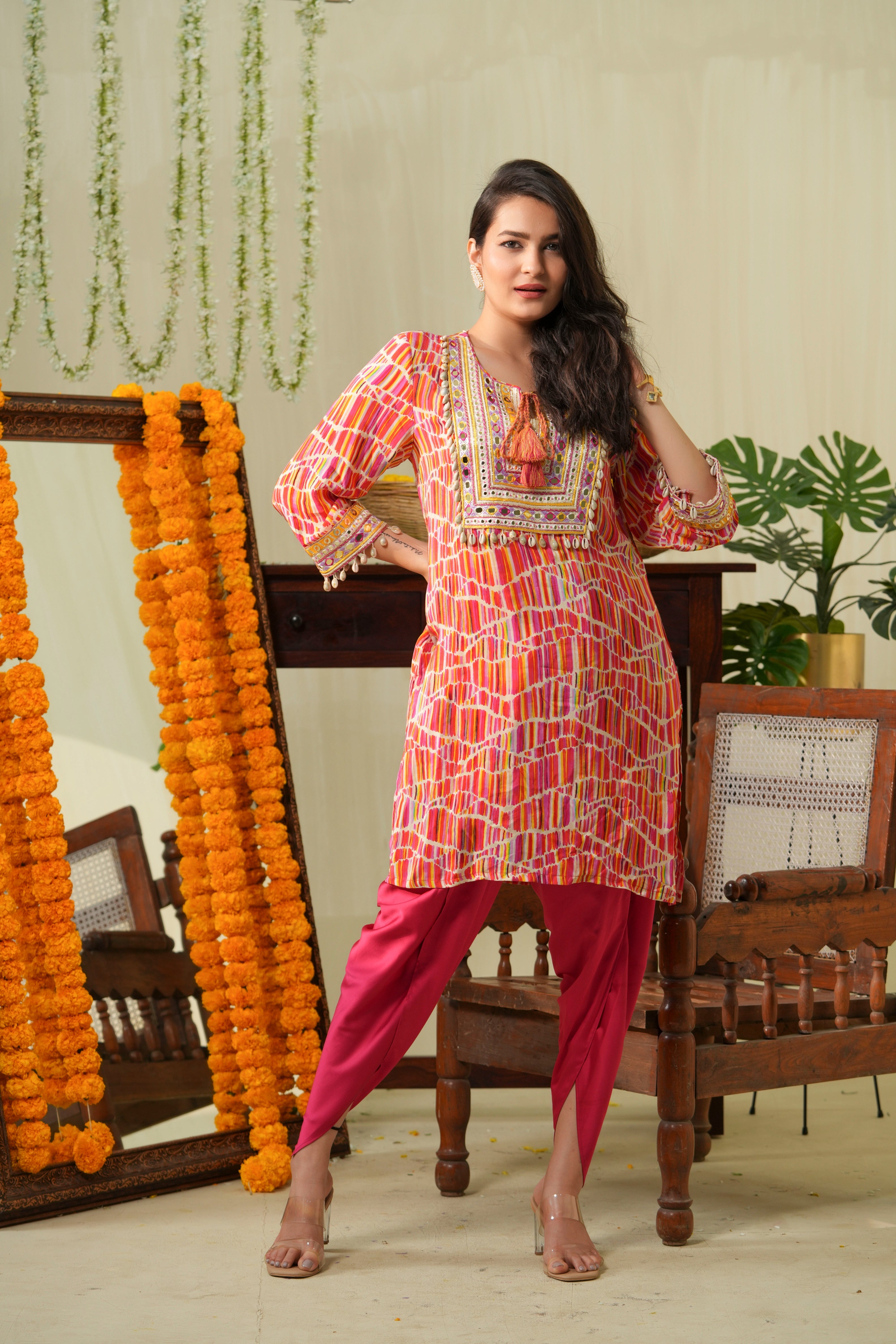Multicolour Boho Kurta and Tulip Pants