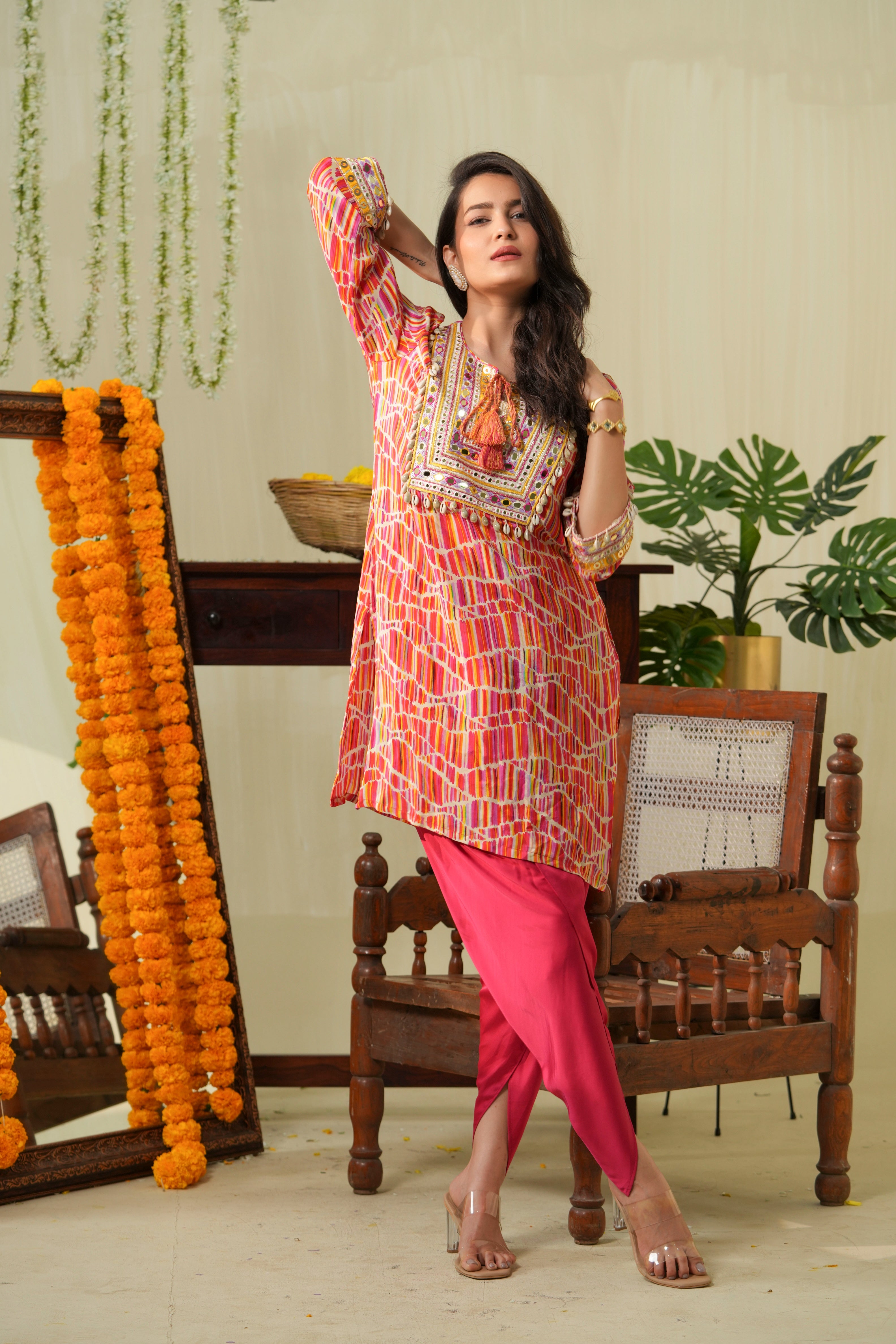 Multicolour Boho Kurta and Tulip Pants