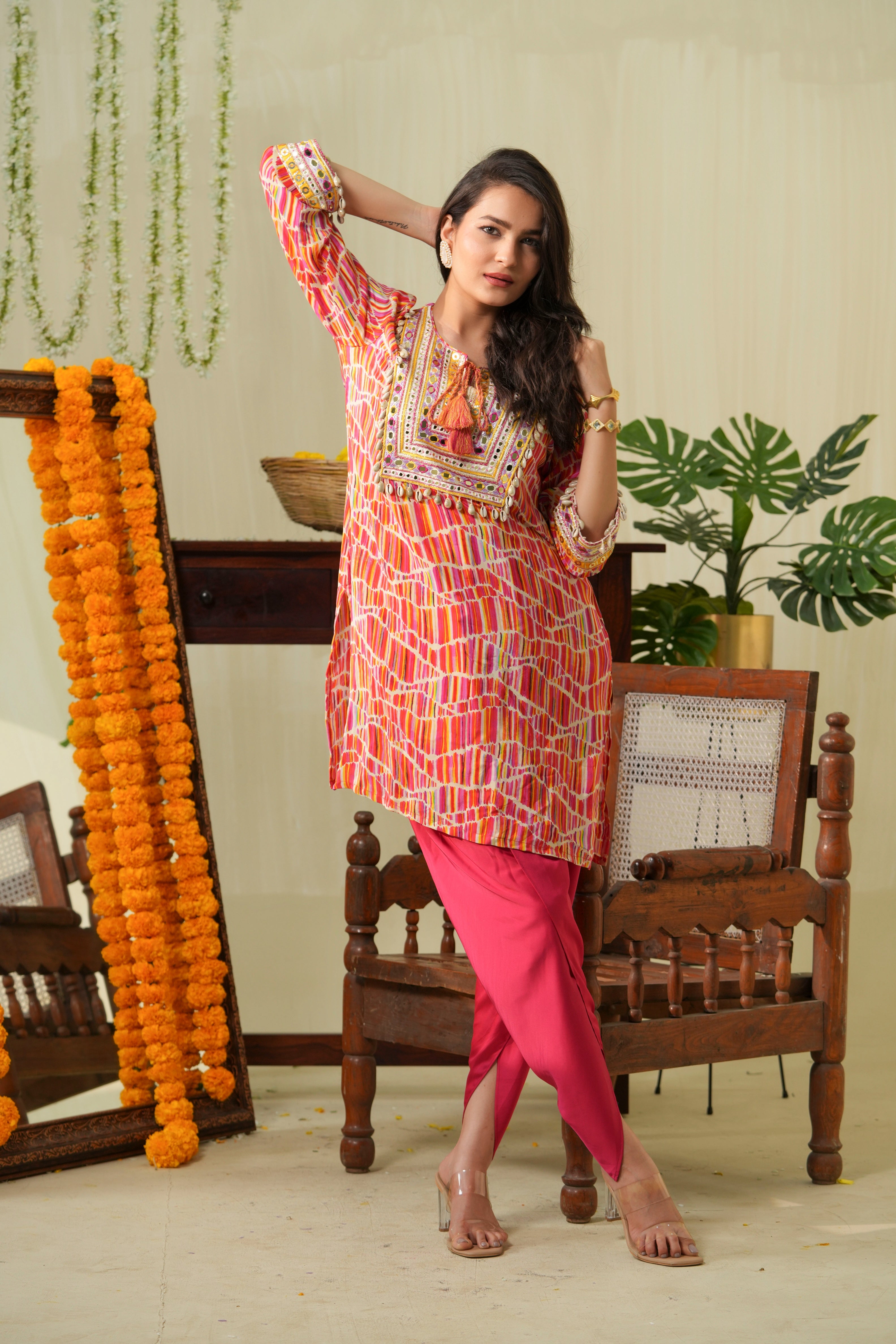 Multicolour Boho Kurta and Tulip Pants