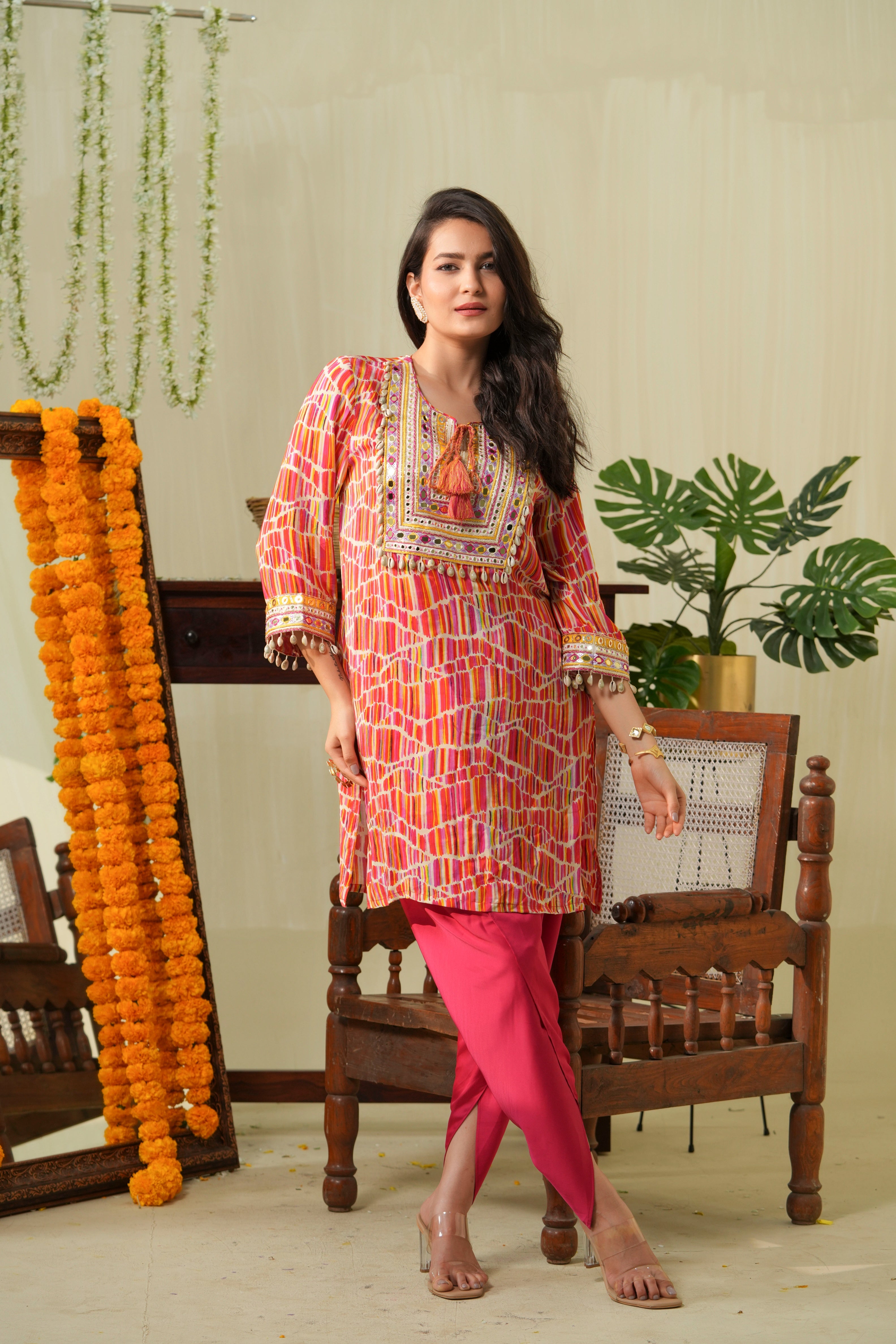 Multicolour Boho Kurta and Tulip Pants