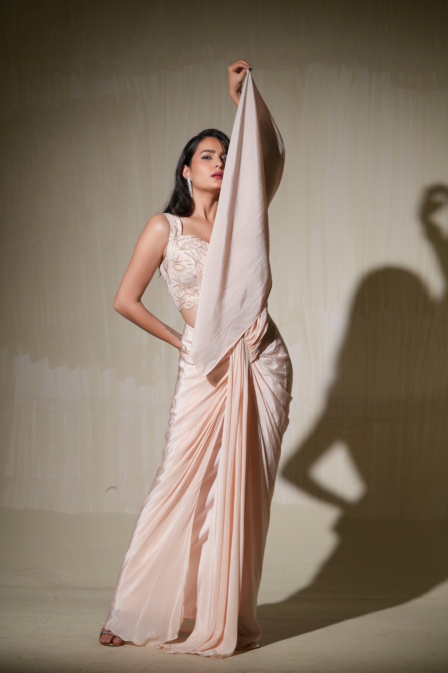 Blush Peach Drape Saree