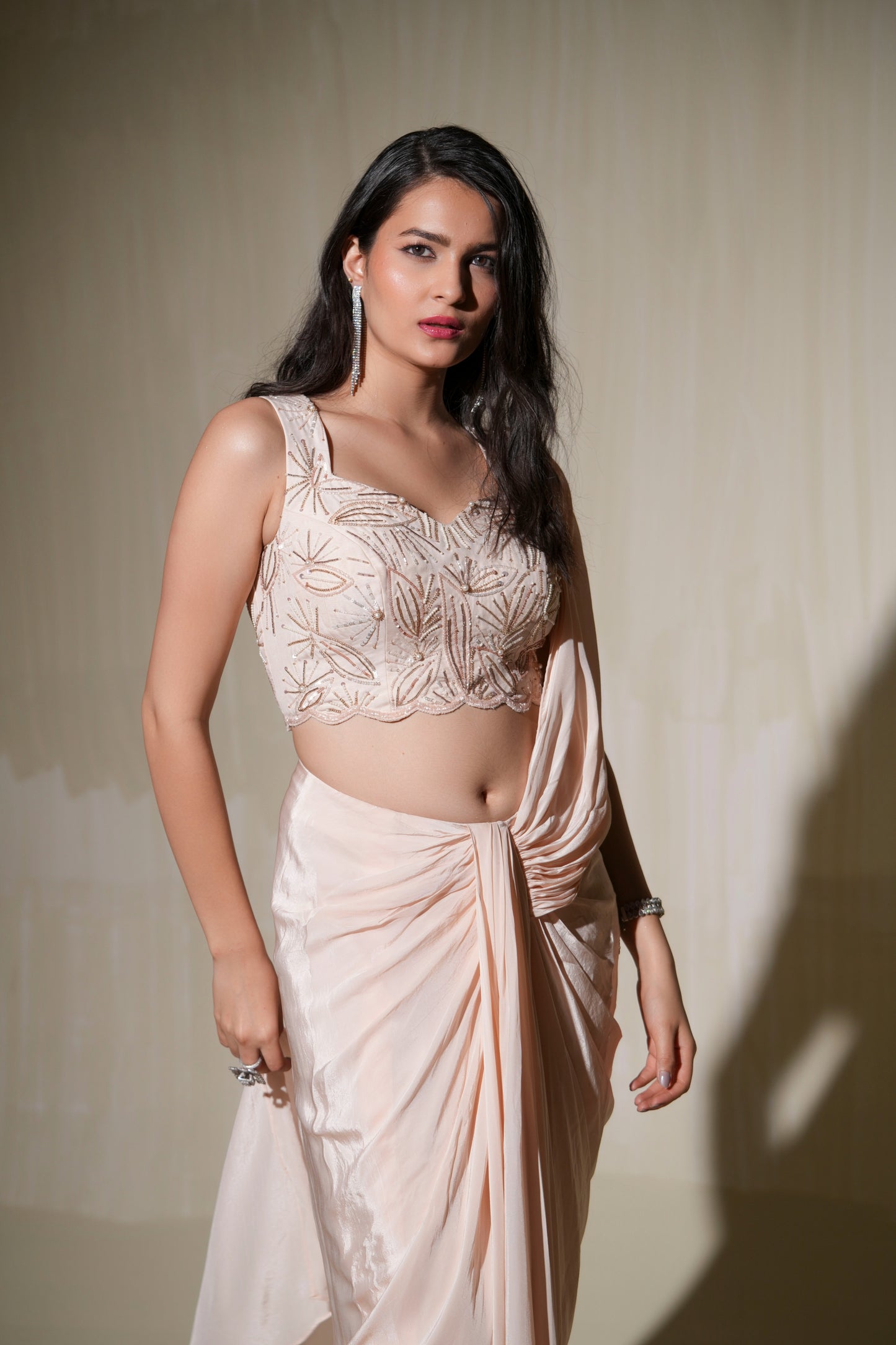 Blush Peach Drape Saree