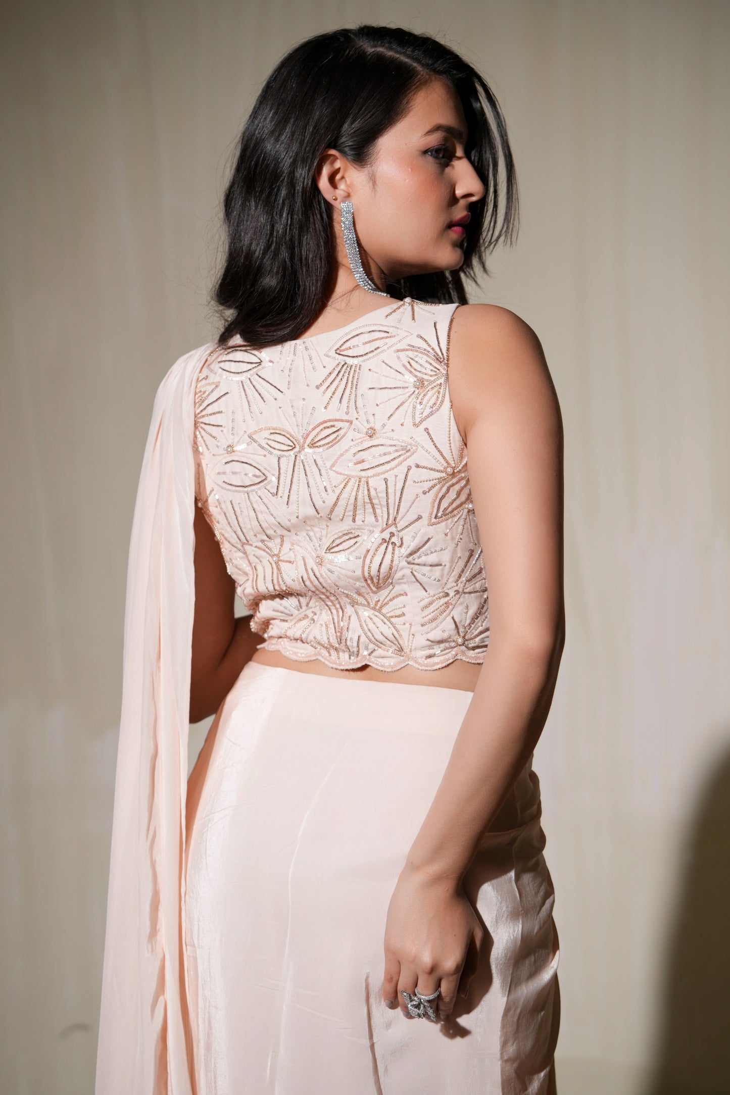 Blush Peach Drape Saree