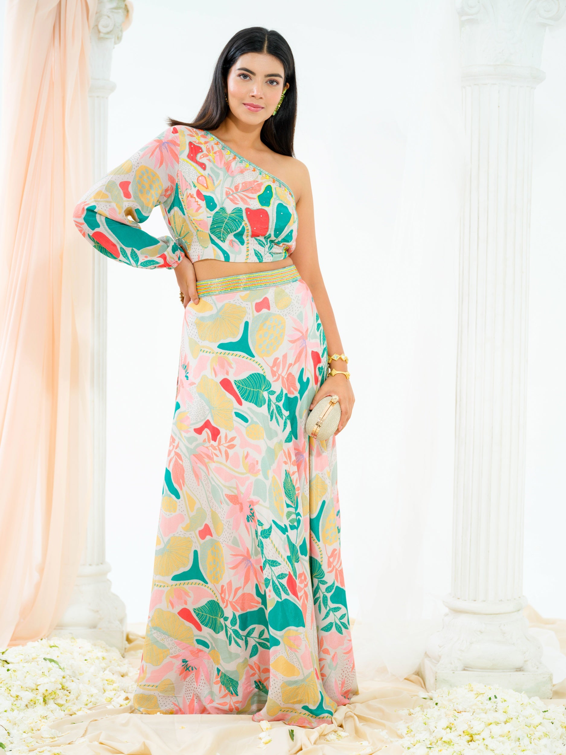 Forest Green Abstract Print Skirt Set