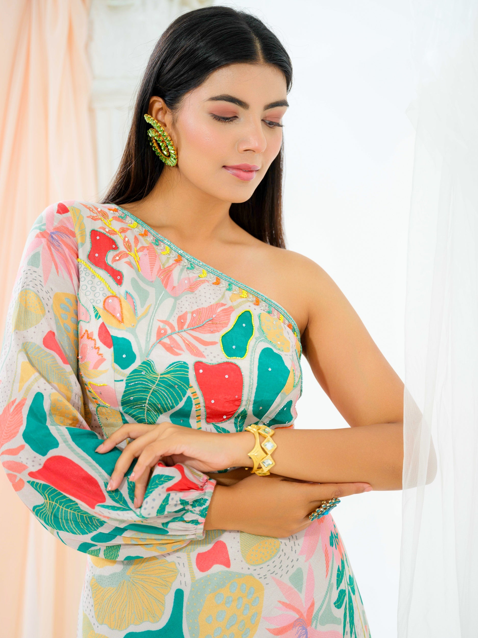 Forest Green Abstract Print Skirt Set