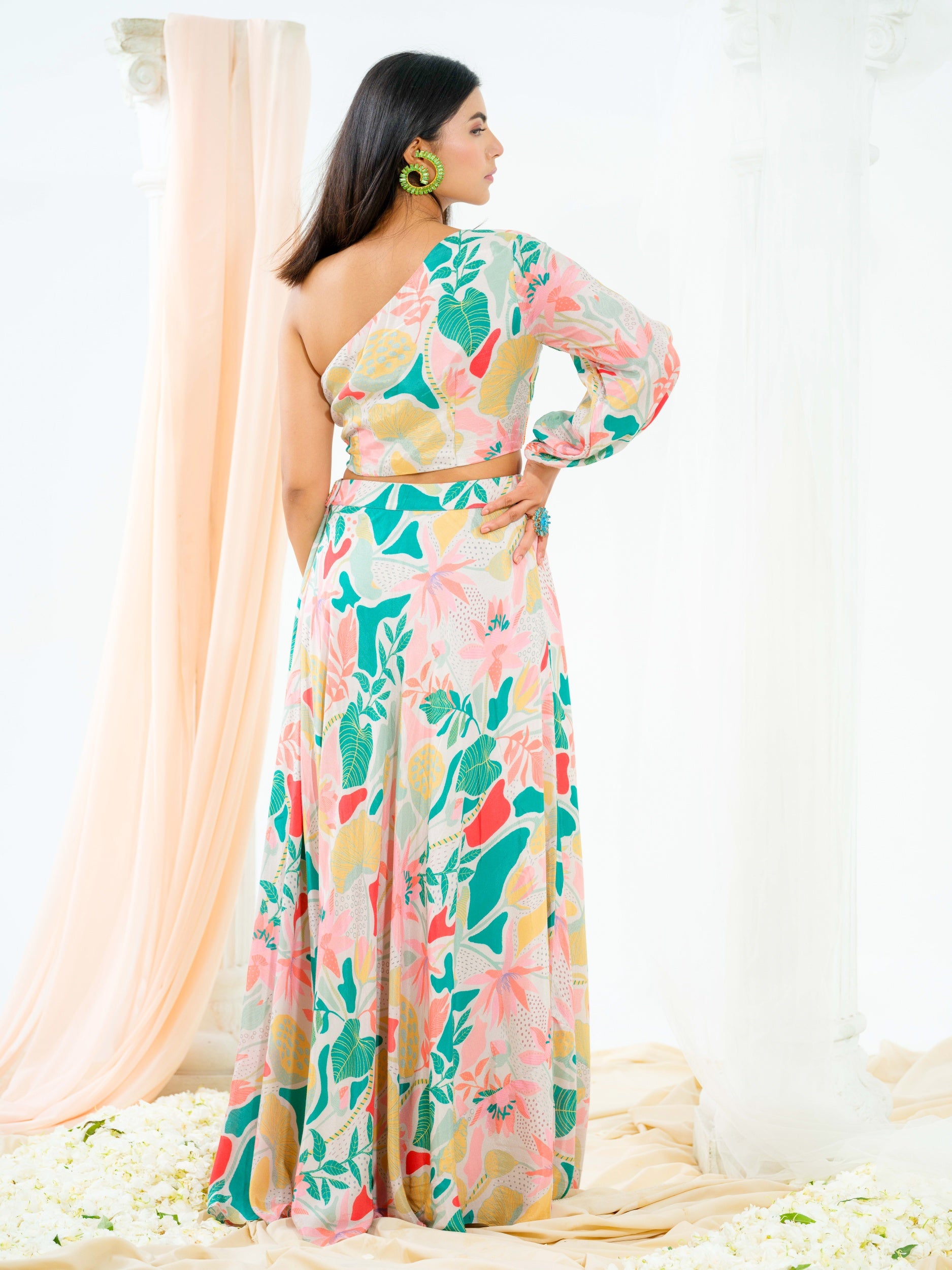 Forest Green Abstract Print Skirt Set