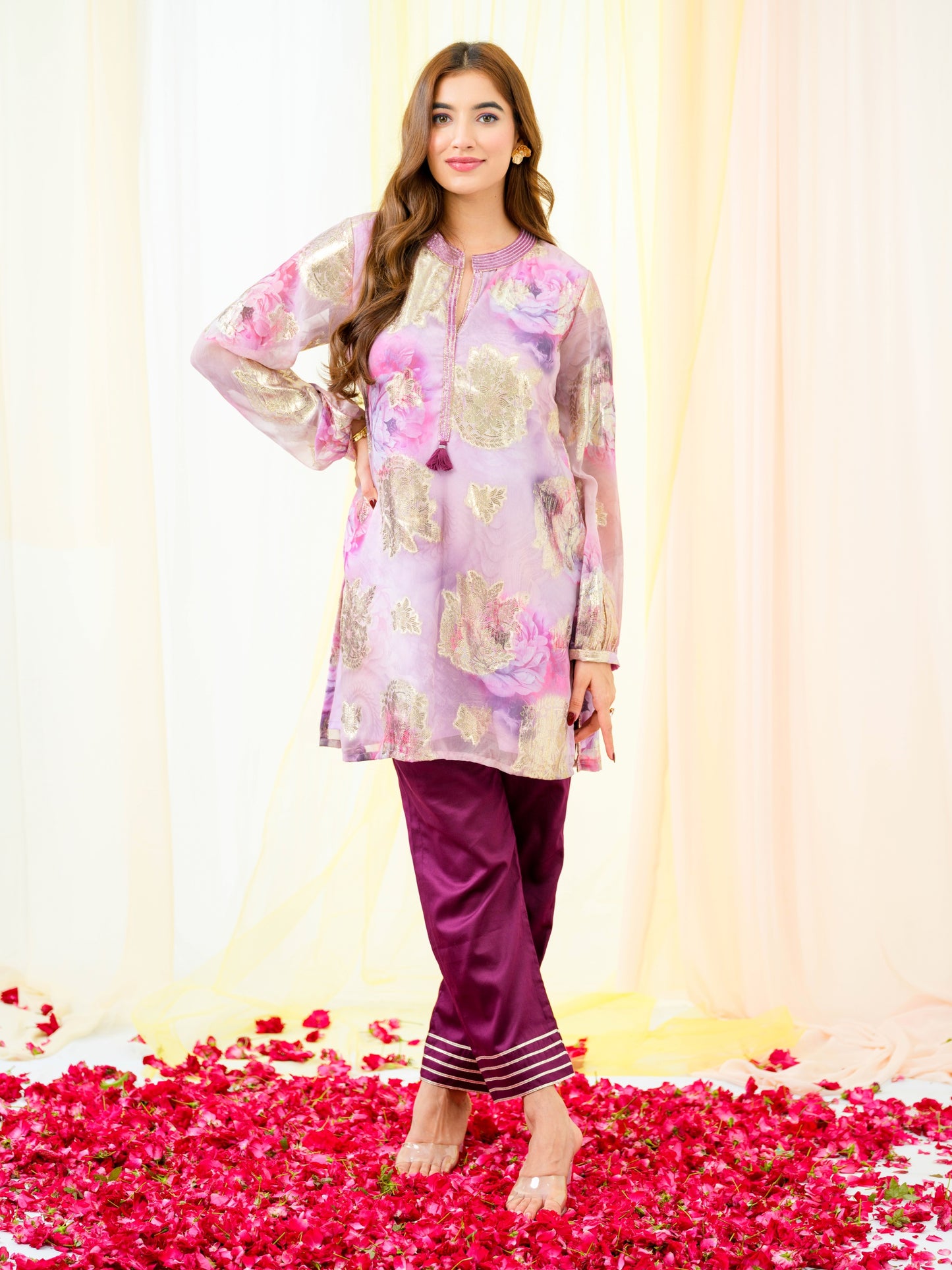 Plum Jacquard Kurta set