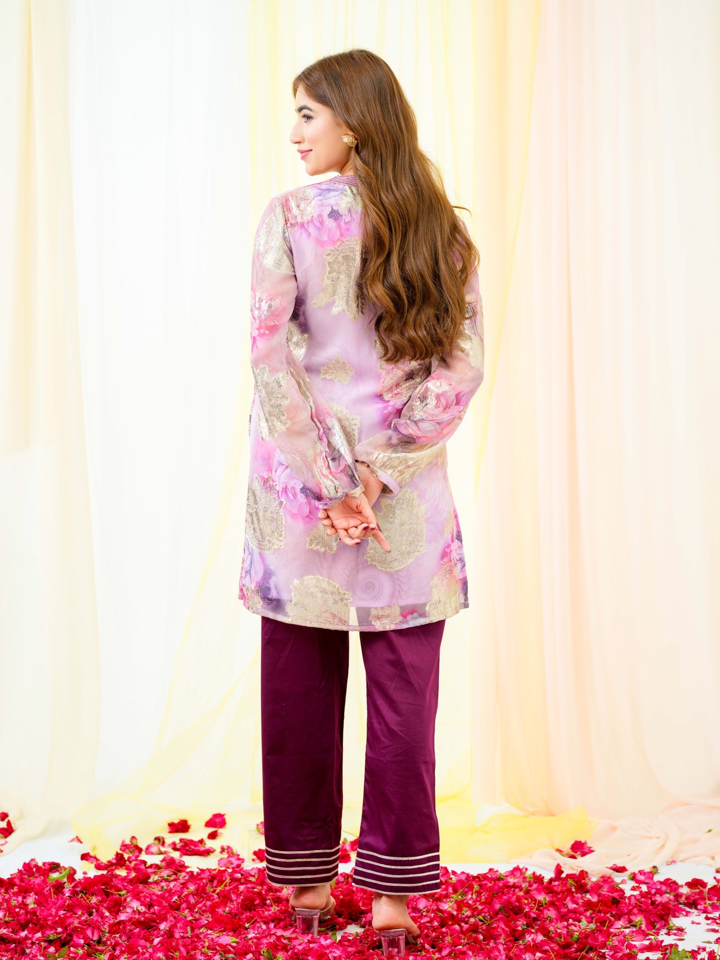 Plum Jacquard Kurta set