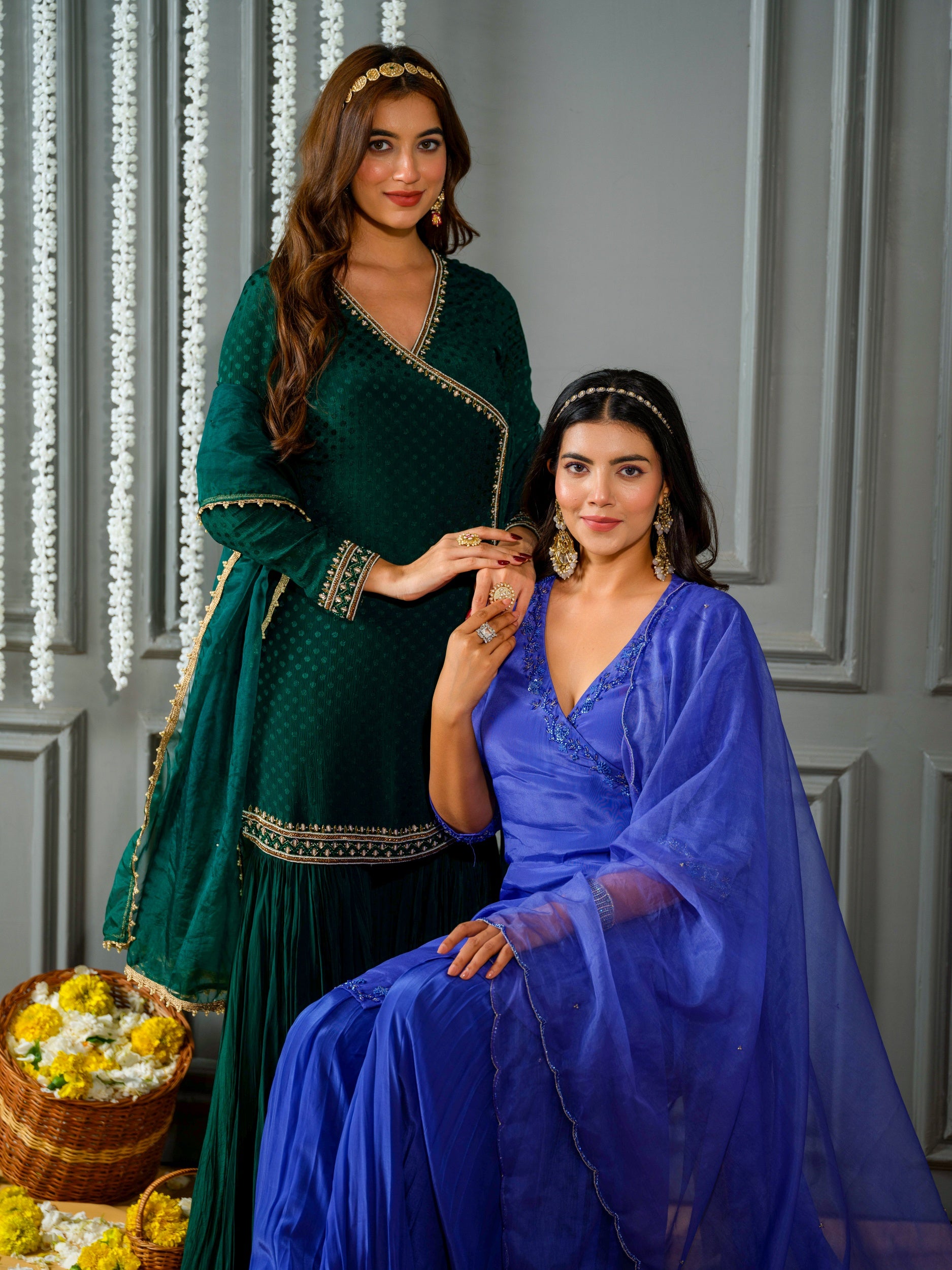 Ink Blue Angrakha Kurta and Sharara Set