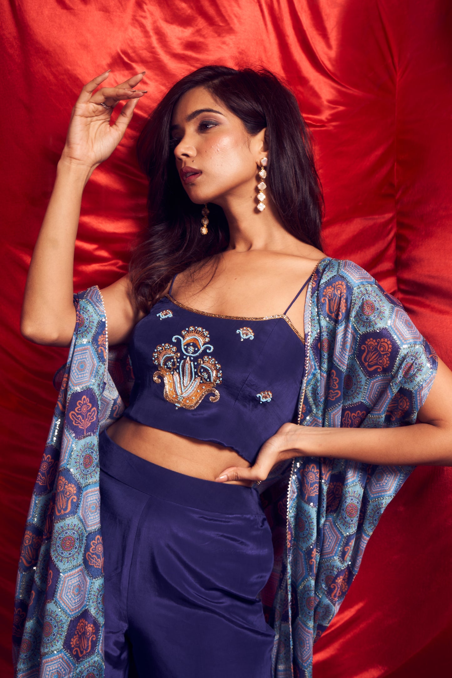 Royal Blue Sharara set with cape