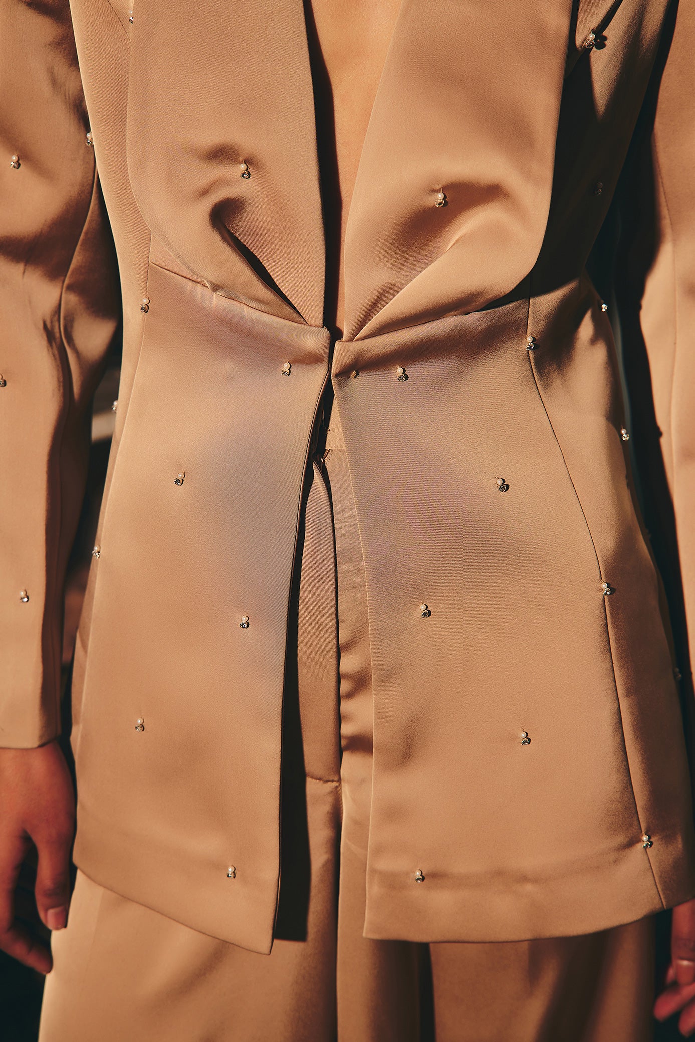 Sand Beige Satin Blazer Set