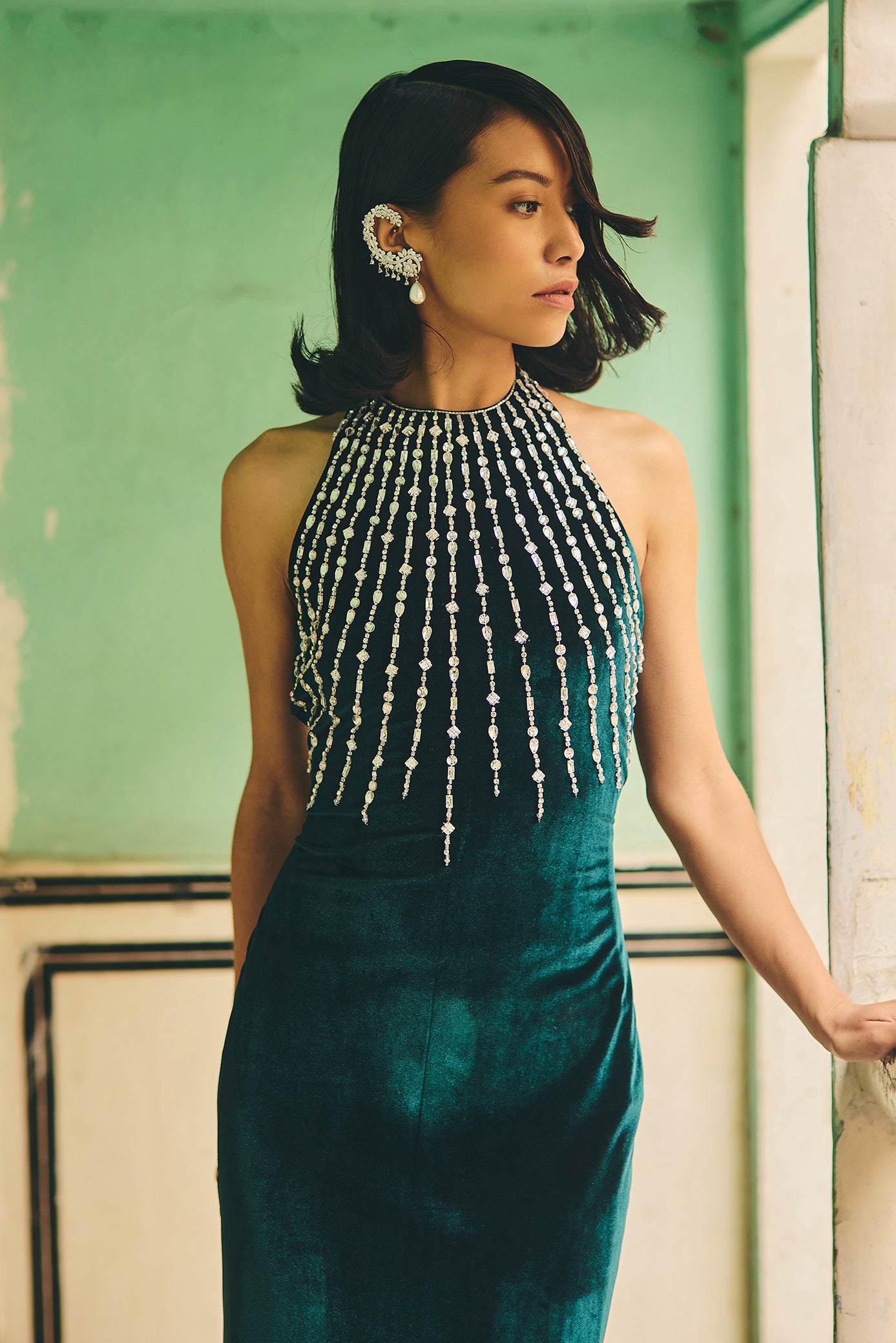 Emerald Green Halter Neck Dress