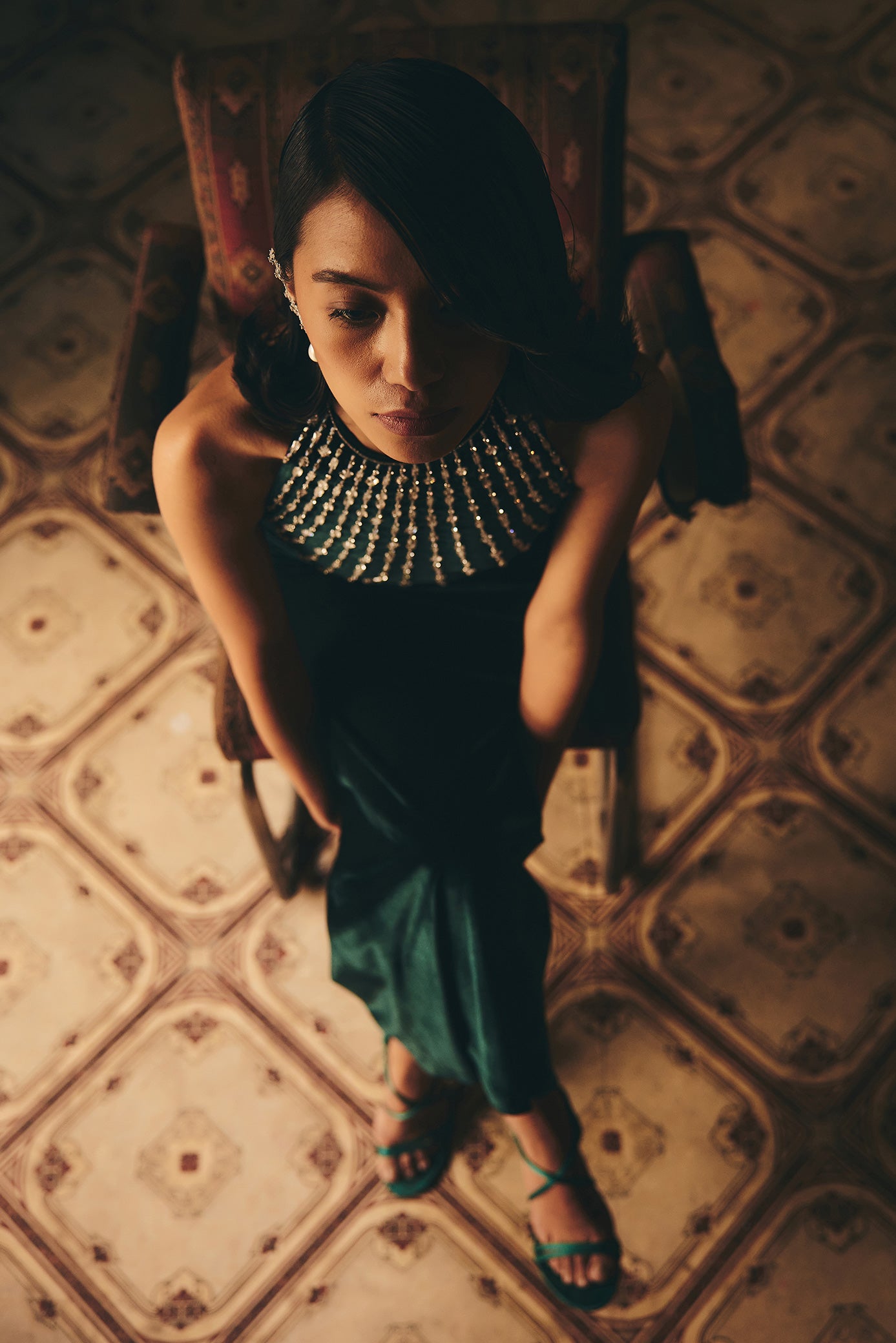 Emerald Green Halter Neck Dress