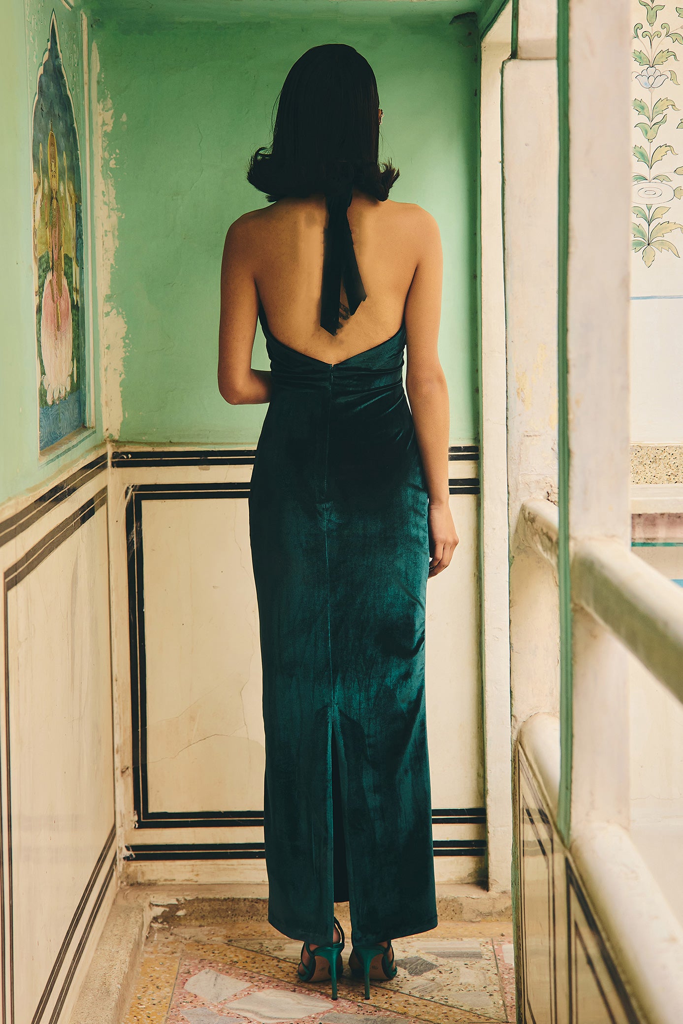 Emerald Green Halter Neck Dress