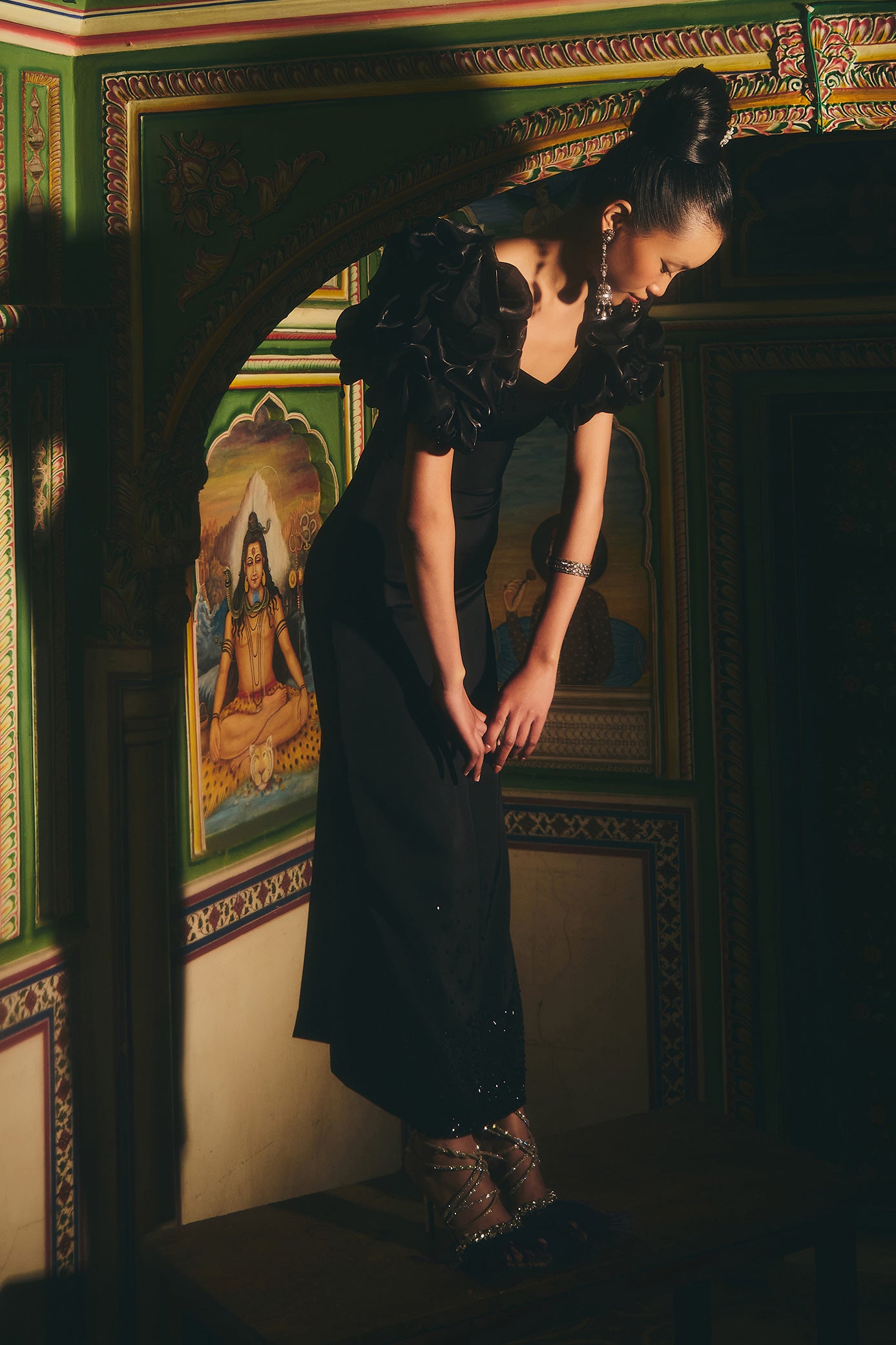 Raindrop Black Satin Dress