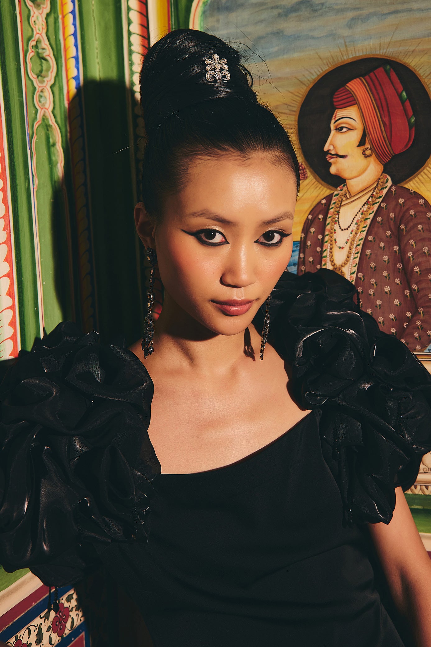 Raindrop Black Satin Dress