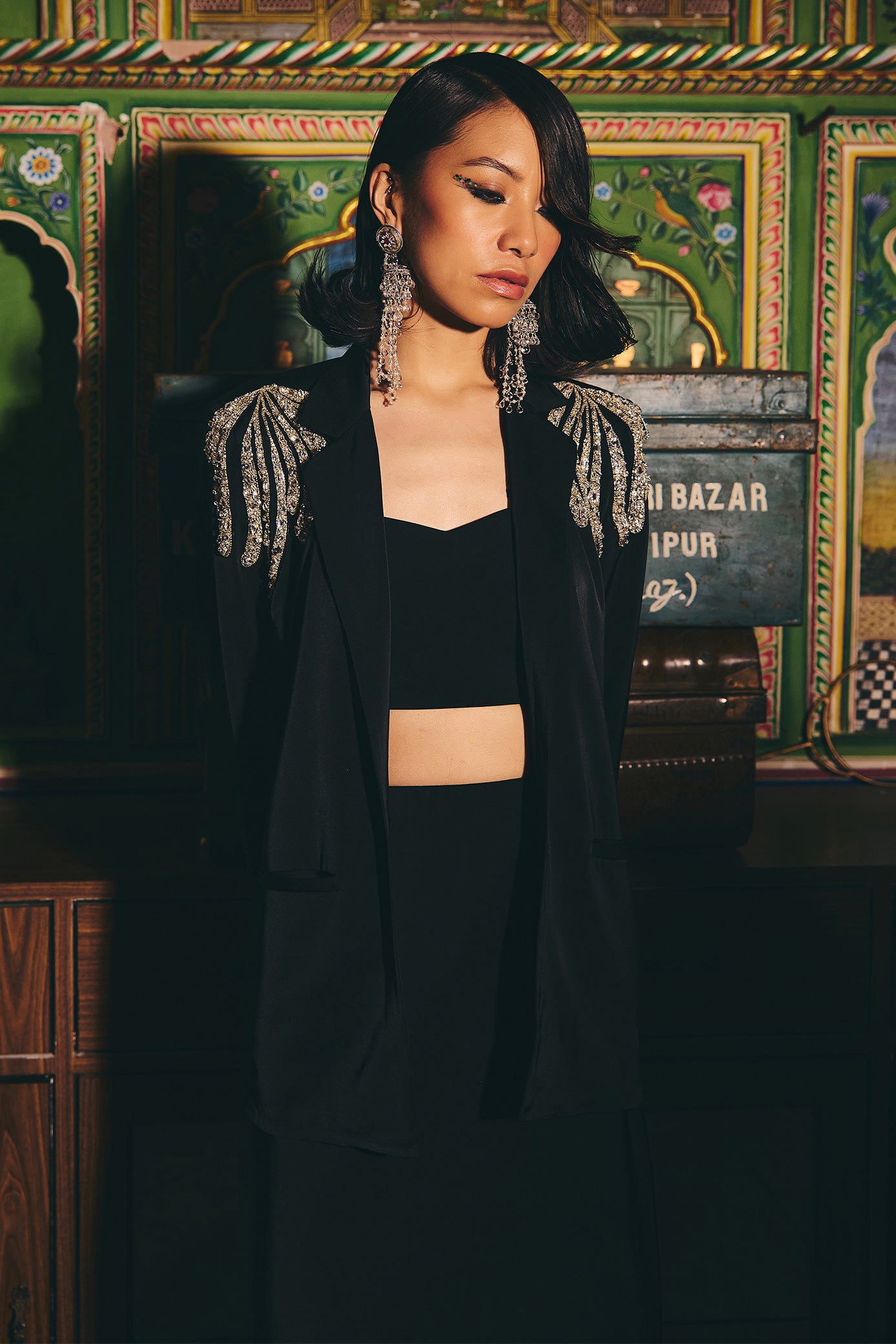 Midnight Black Blazer and Skirt Set