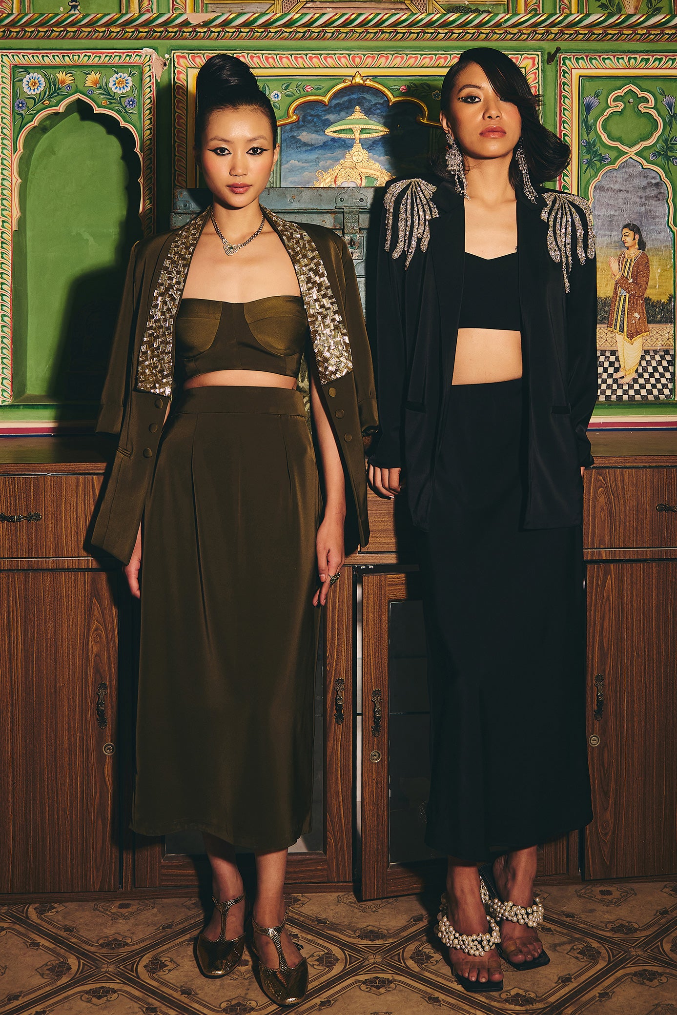 Deep Olive Green Blazer and Skirt Set