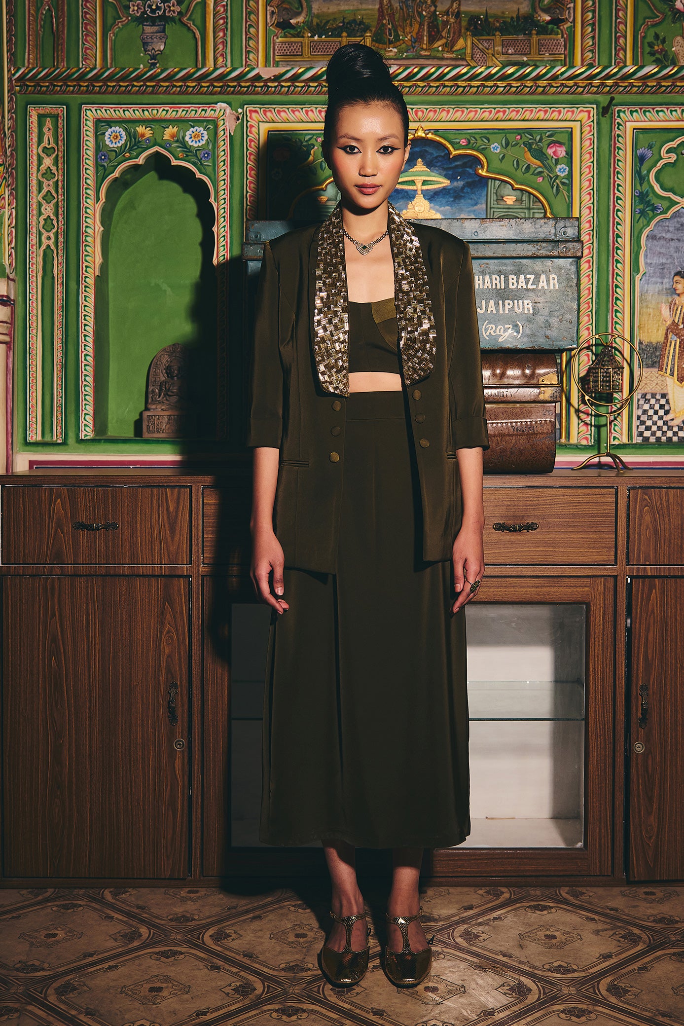 Midnight Black Blazer and Skirt Set