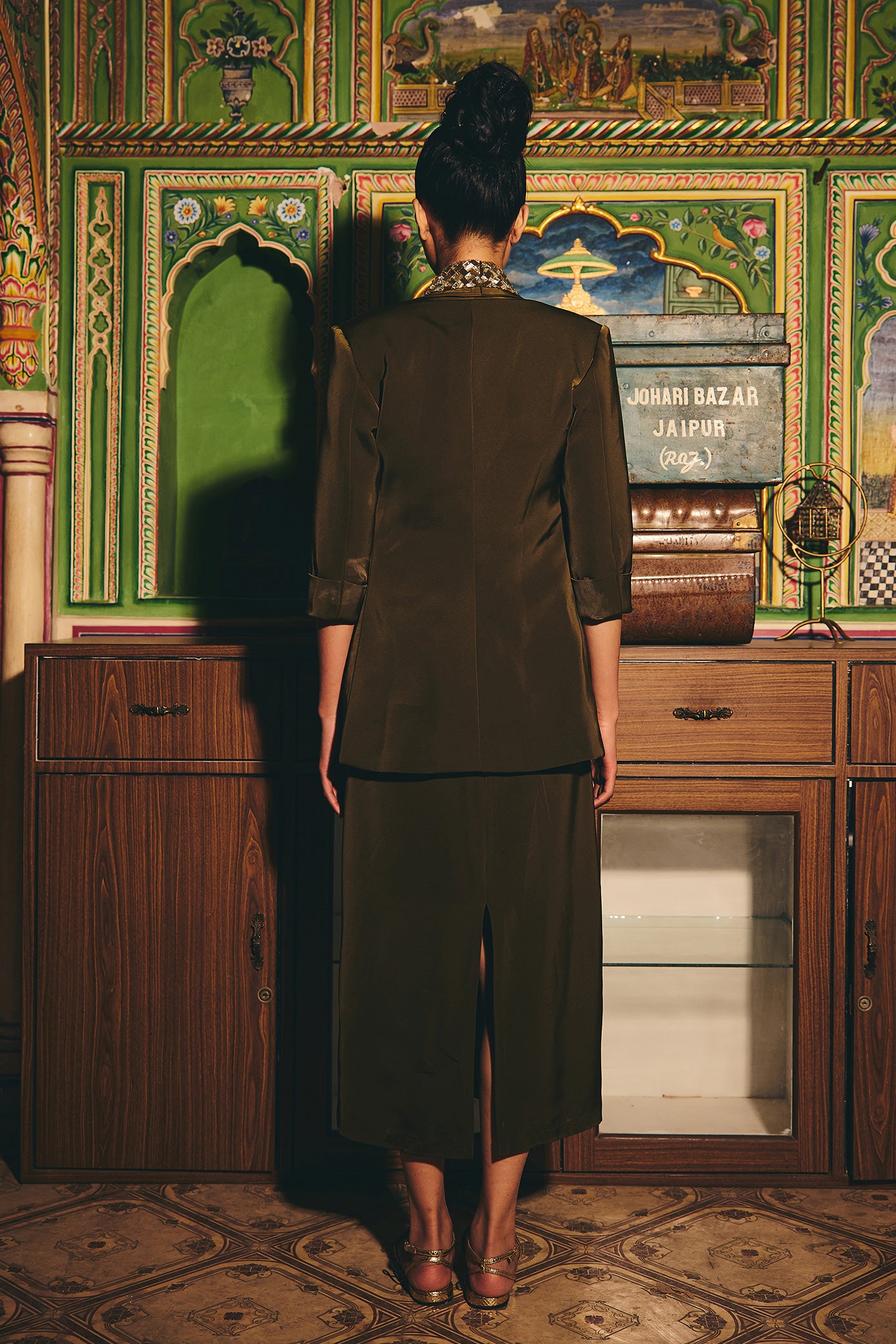 Deep Olive Green Blazer and Skirt Set