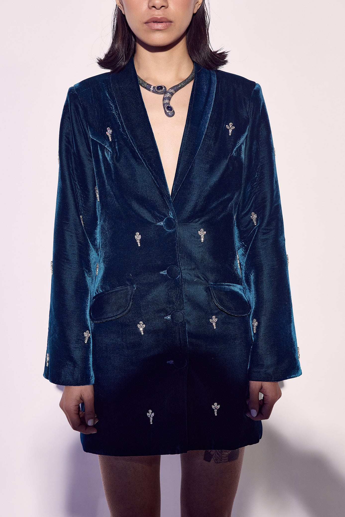 Dark Teal Velvet Jacket Dress