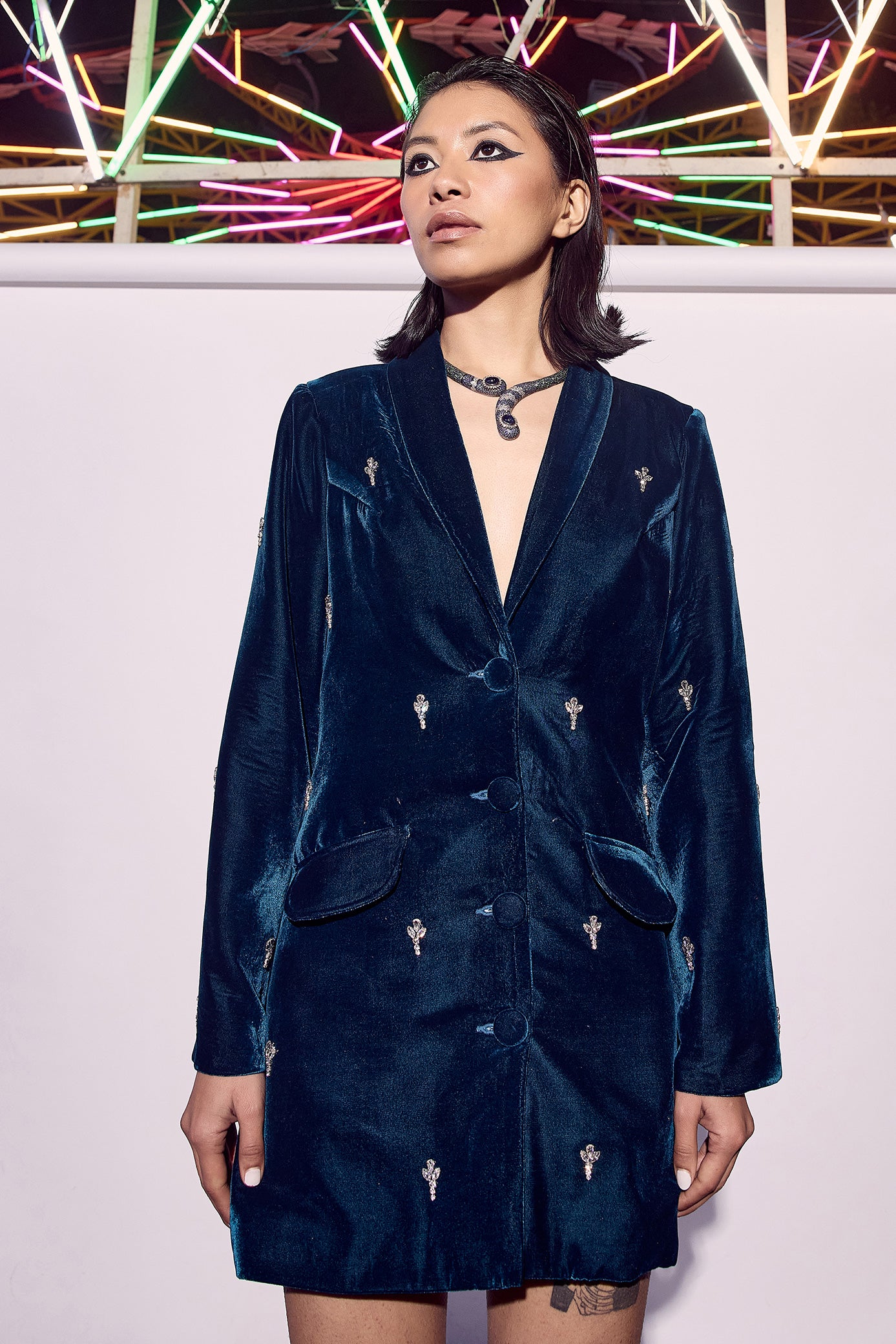 Dark Teal Velvet Jacket Dress