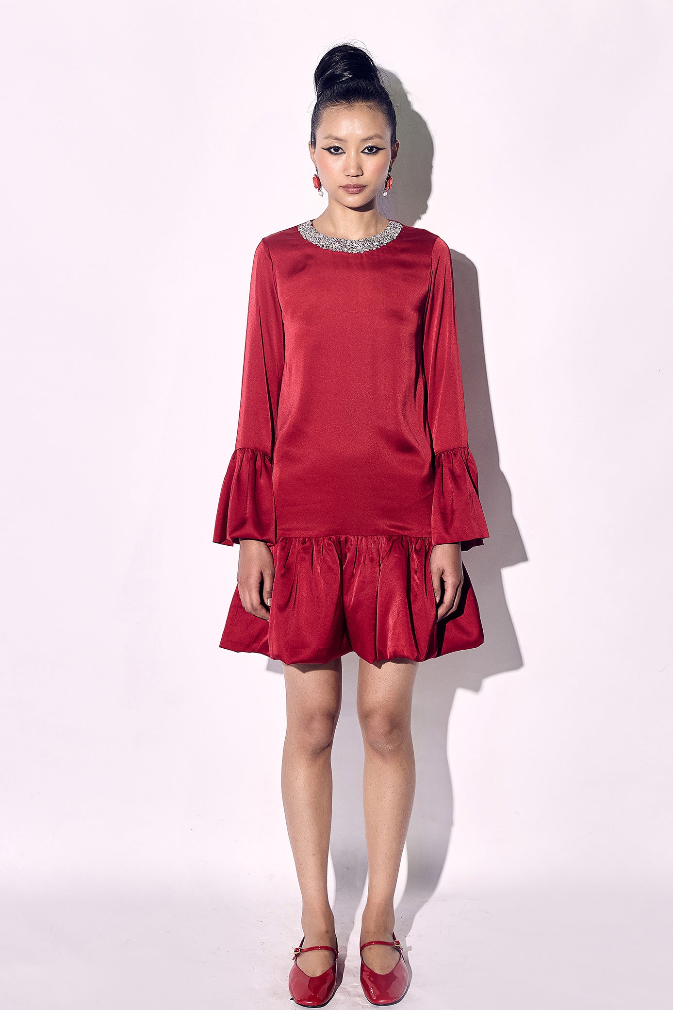 Crimson Red Mini Bubble Dress