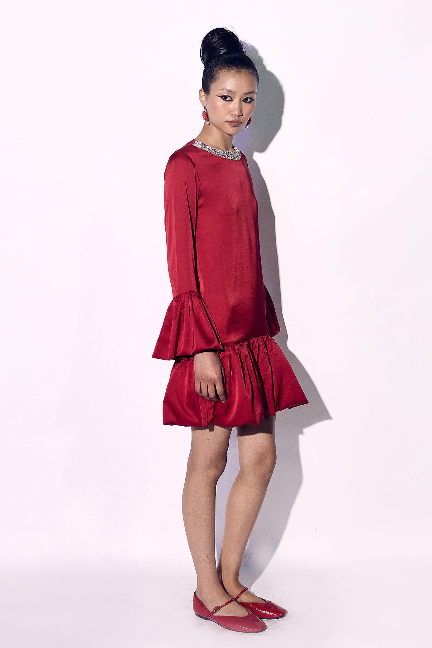 Crimson Red Mini Bubble Dress