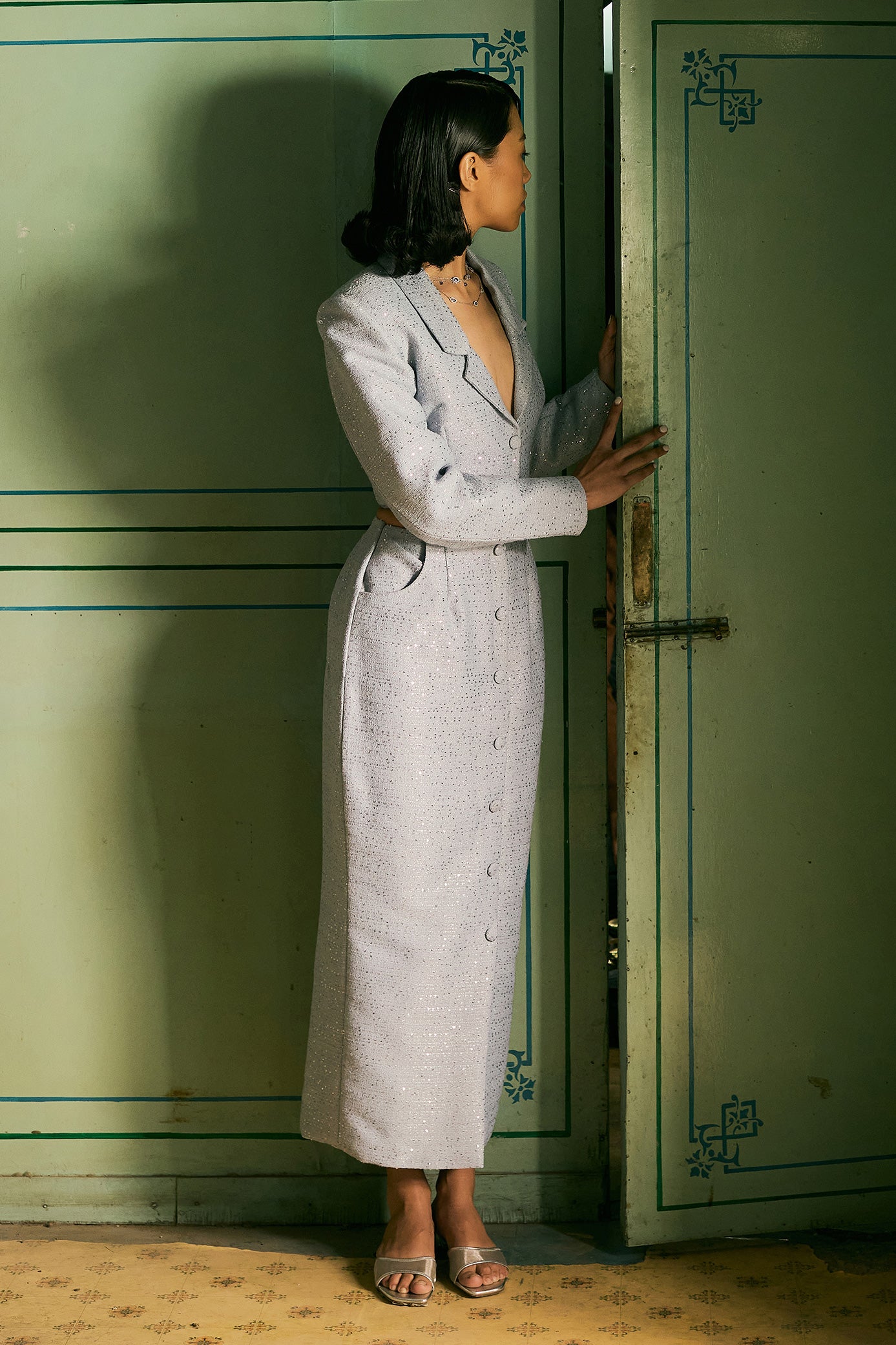 Blissful Blue Sequin Blazer and Skirt Set