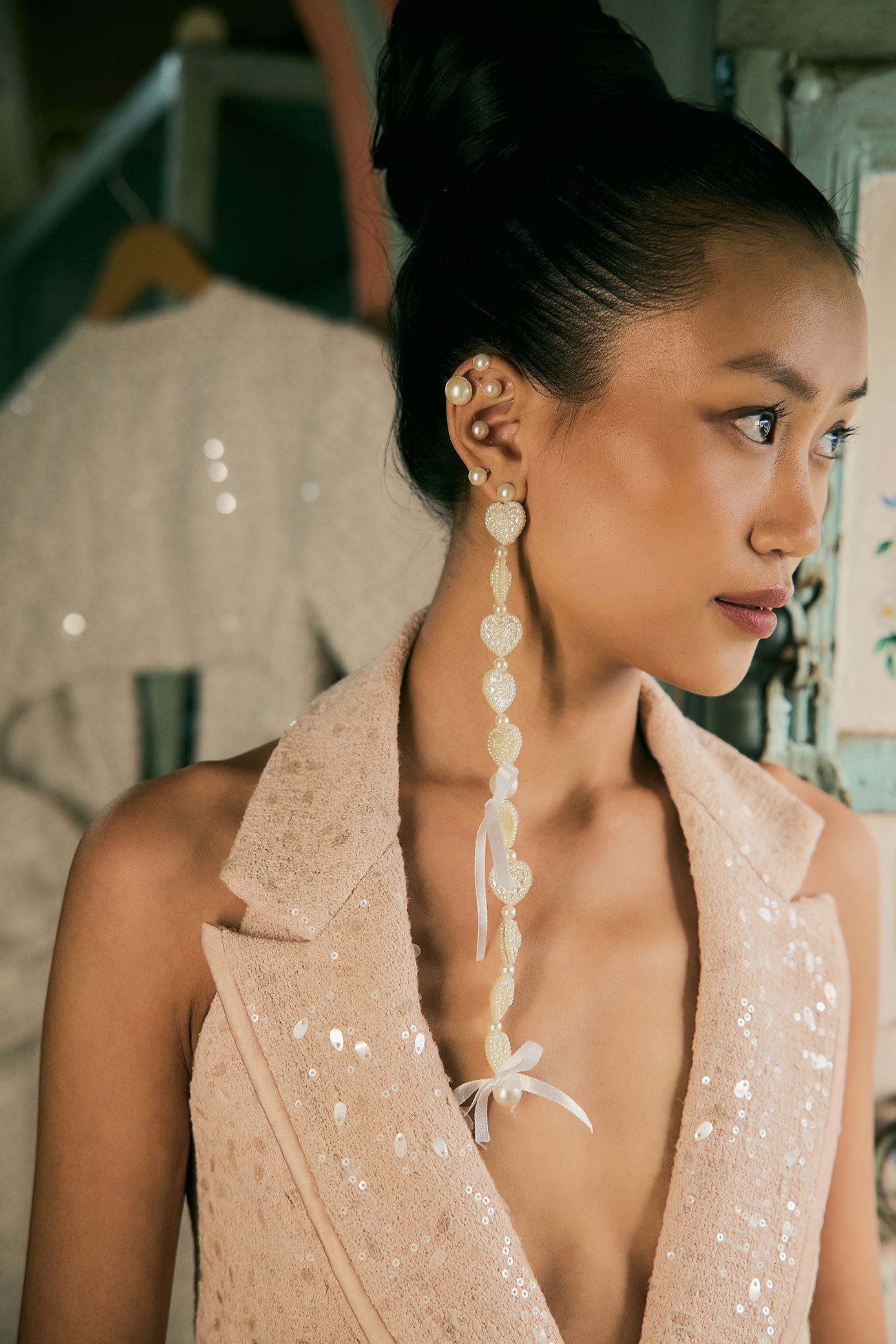 Peach Pink Tweed Short Dress