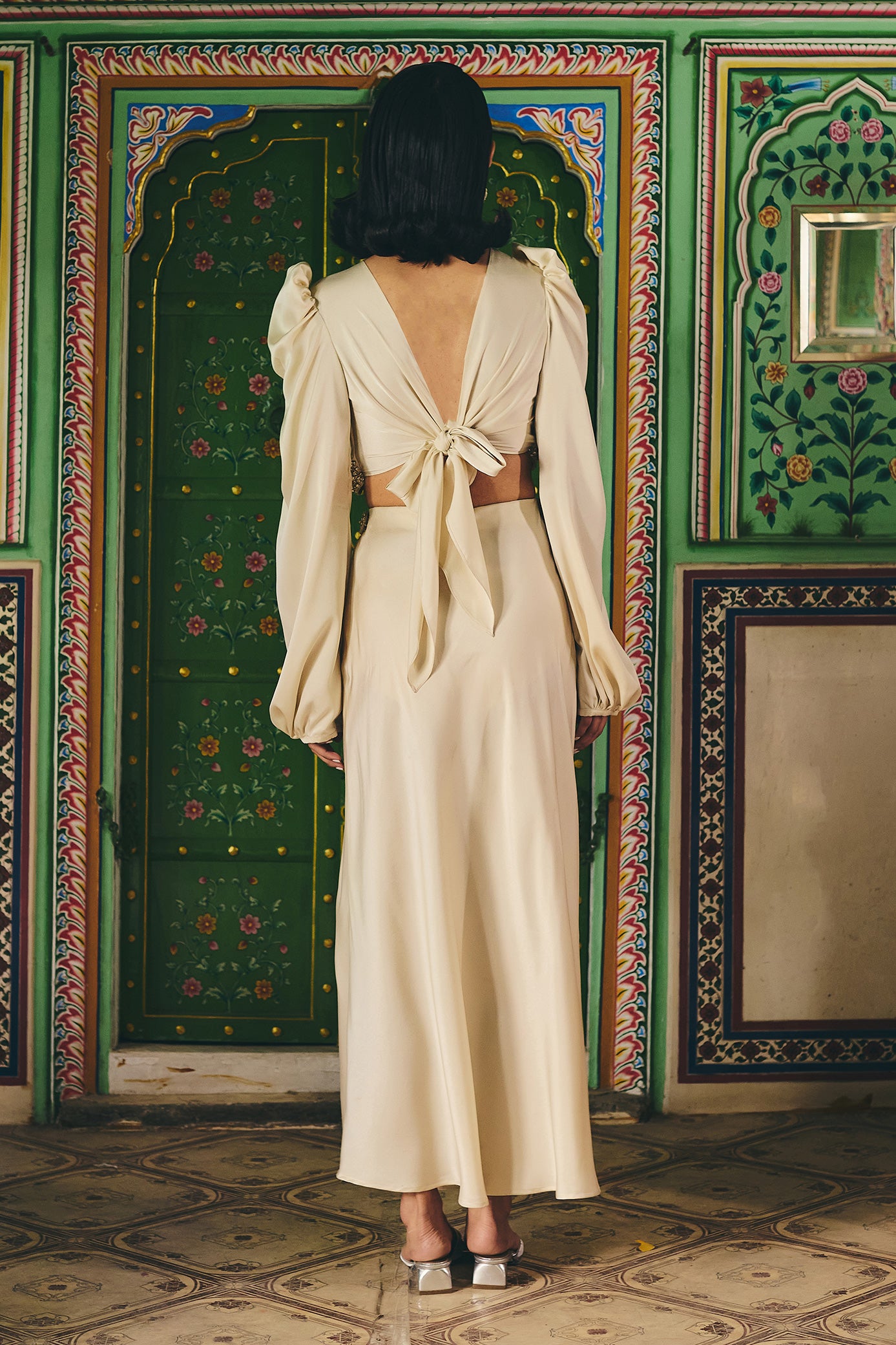 Ivory Satin Crop Top and Skirt Set