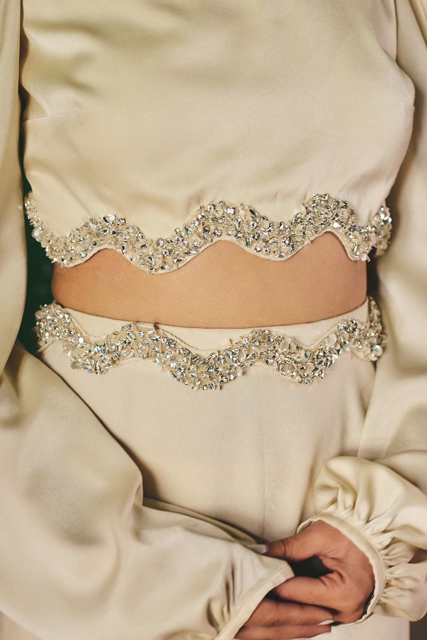 Ivory Satin Crop Top and Skirt Set