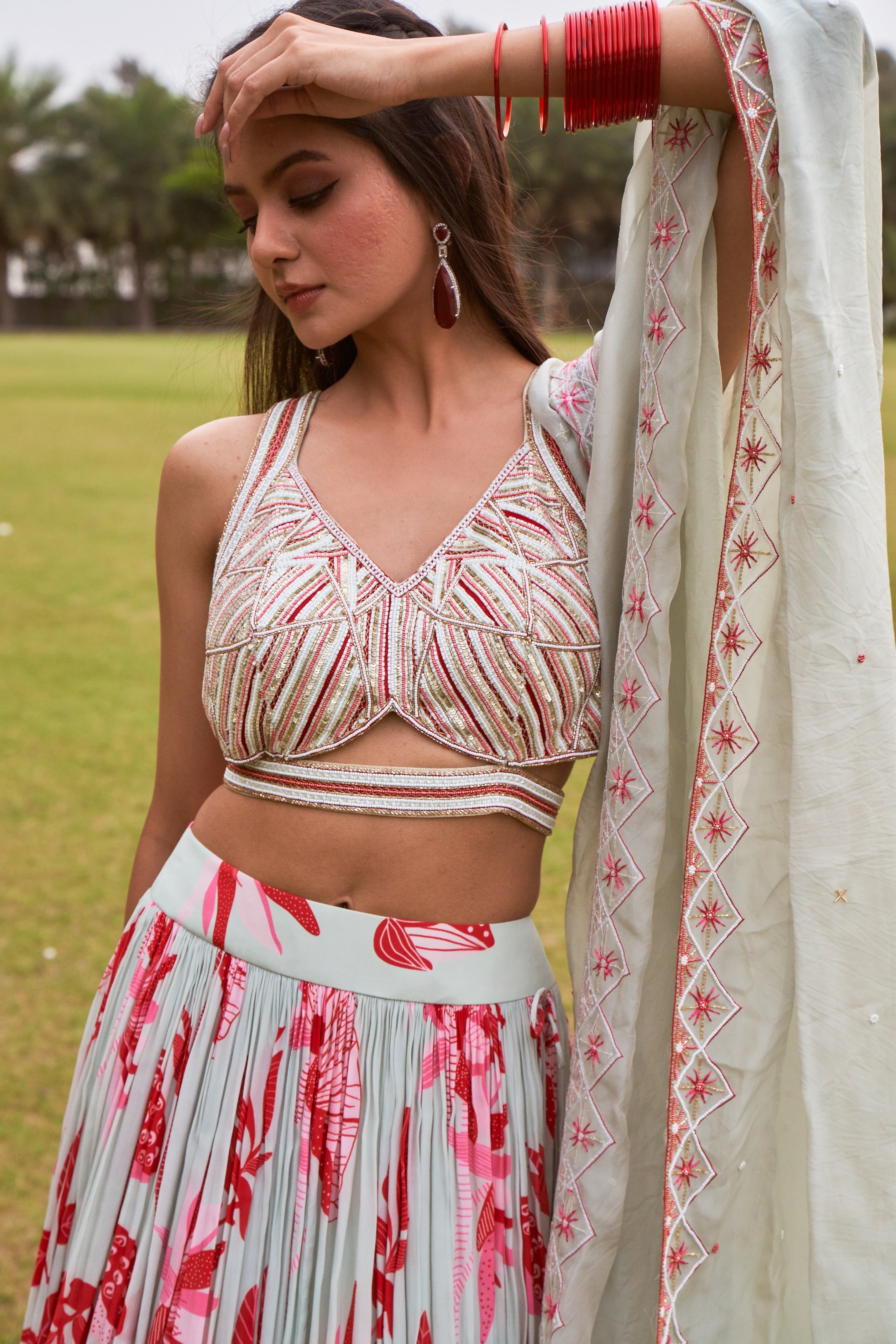 Mint green printed lehenga set