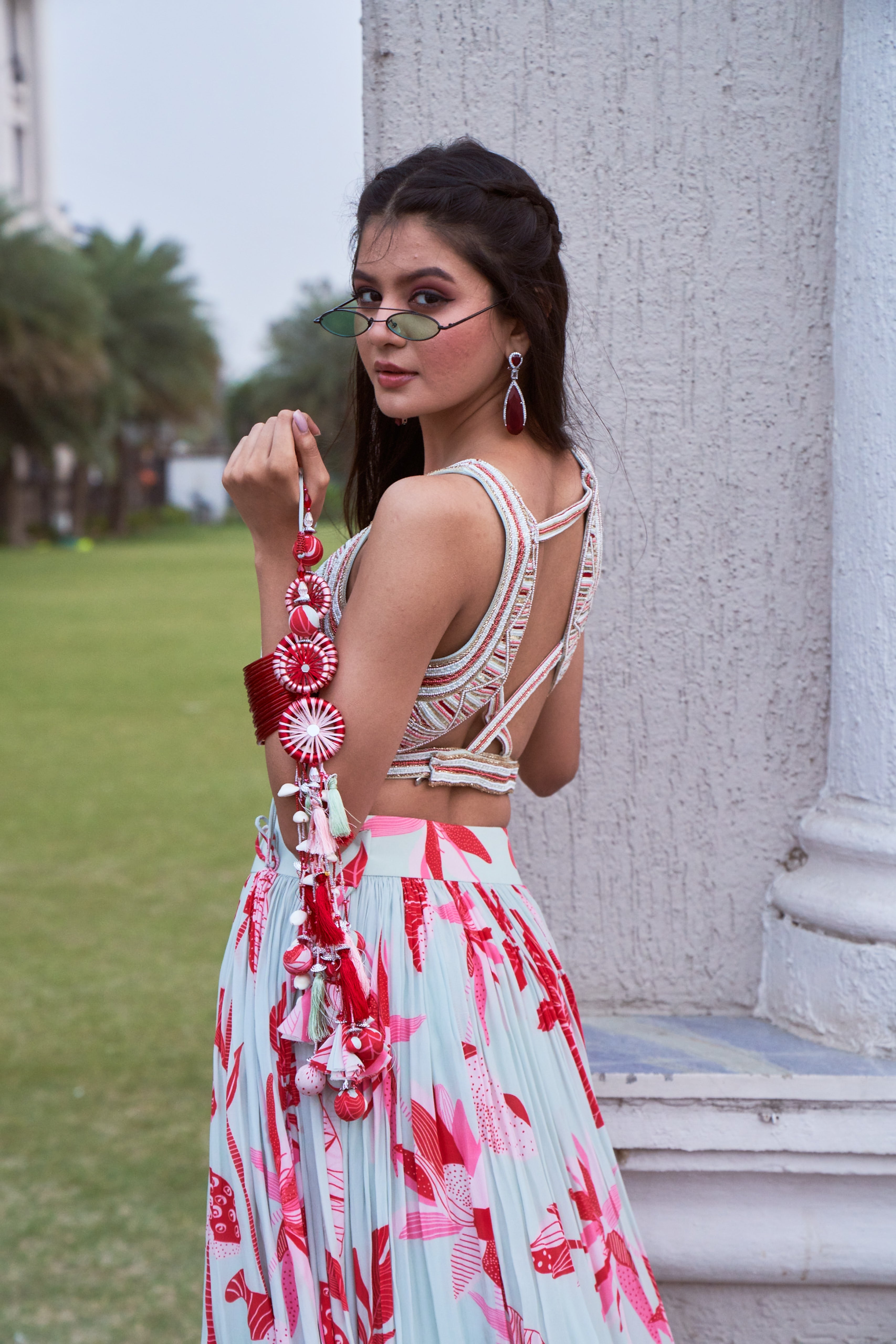 Mint green printed lehenga set