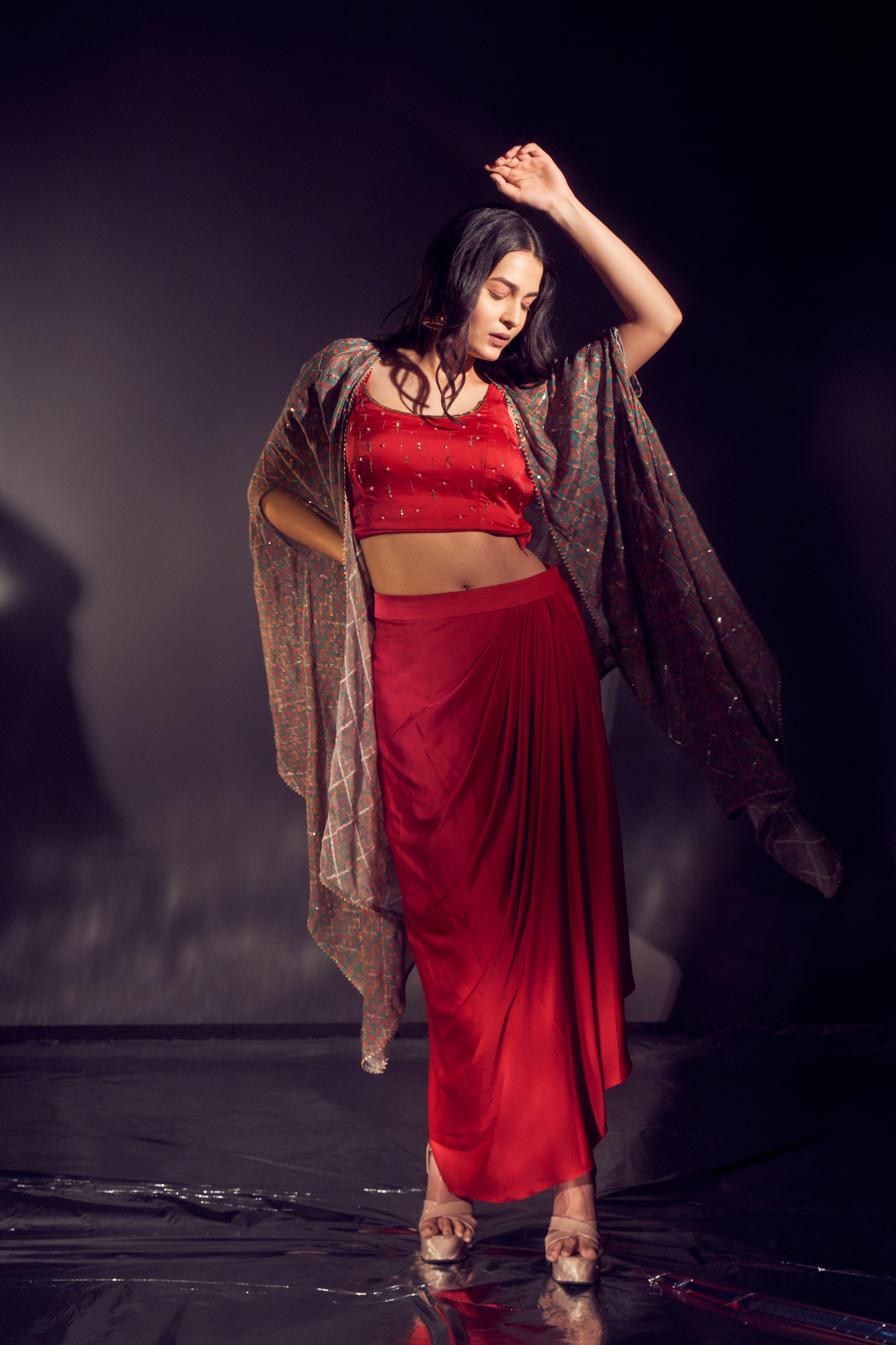 Hot pink Drape Skirt With Cape