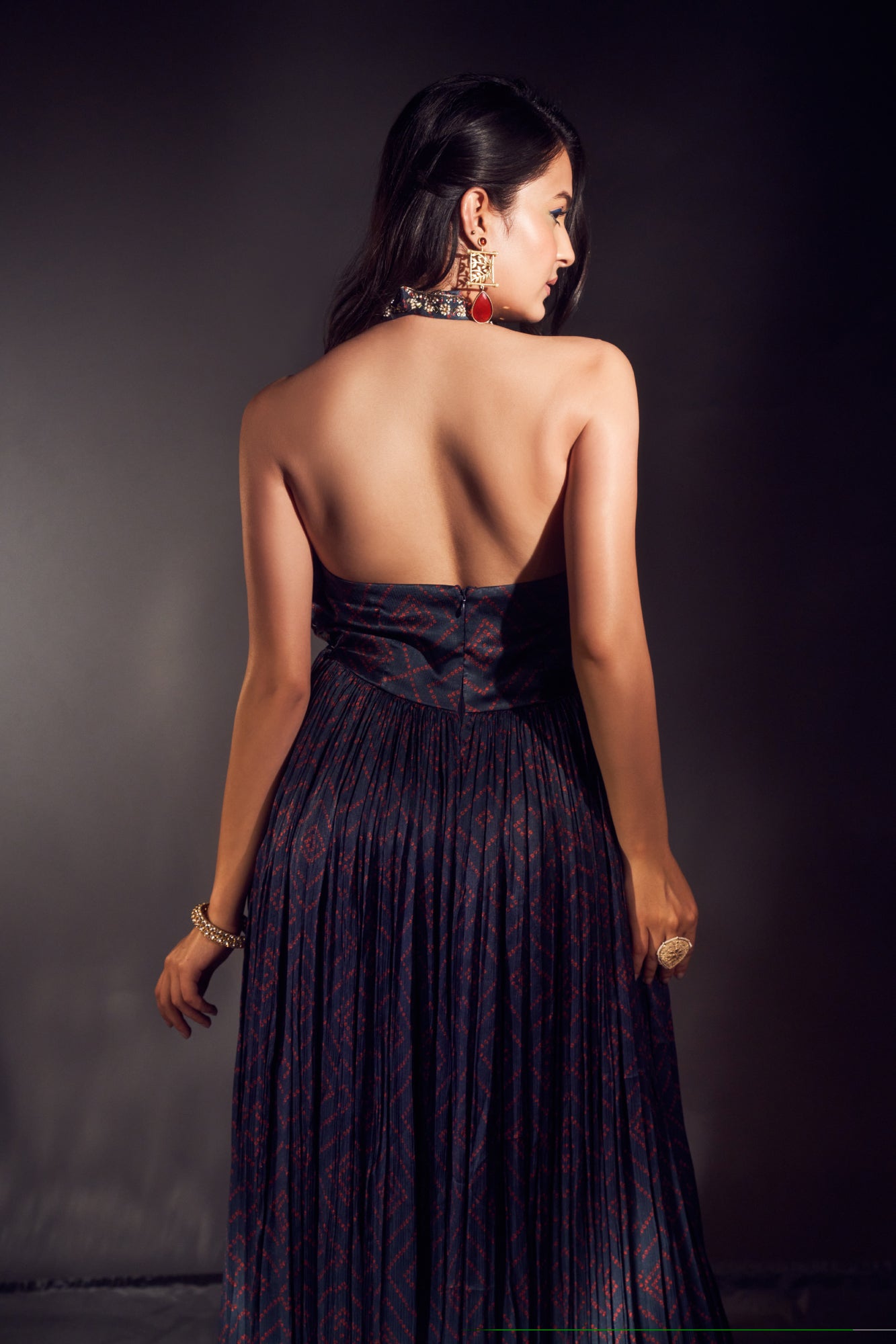 Navy Blue Bandhani Anarkali Set
